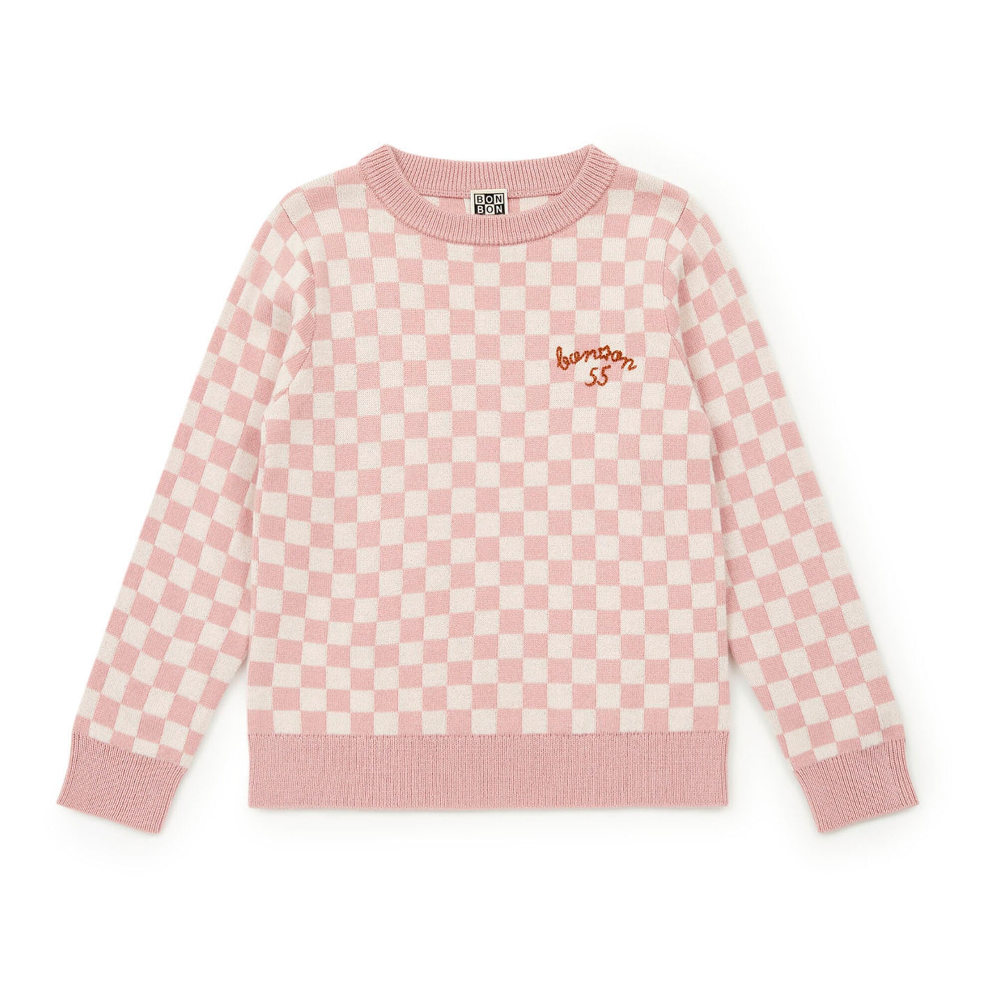 Girls Pink Check Wool Sweater