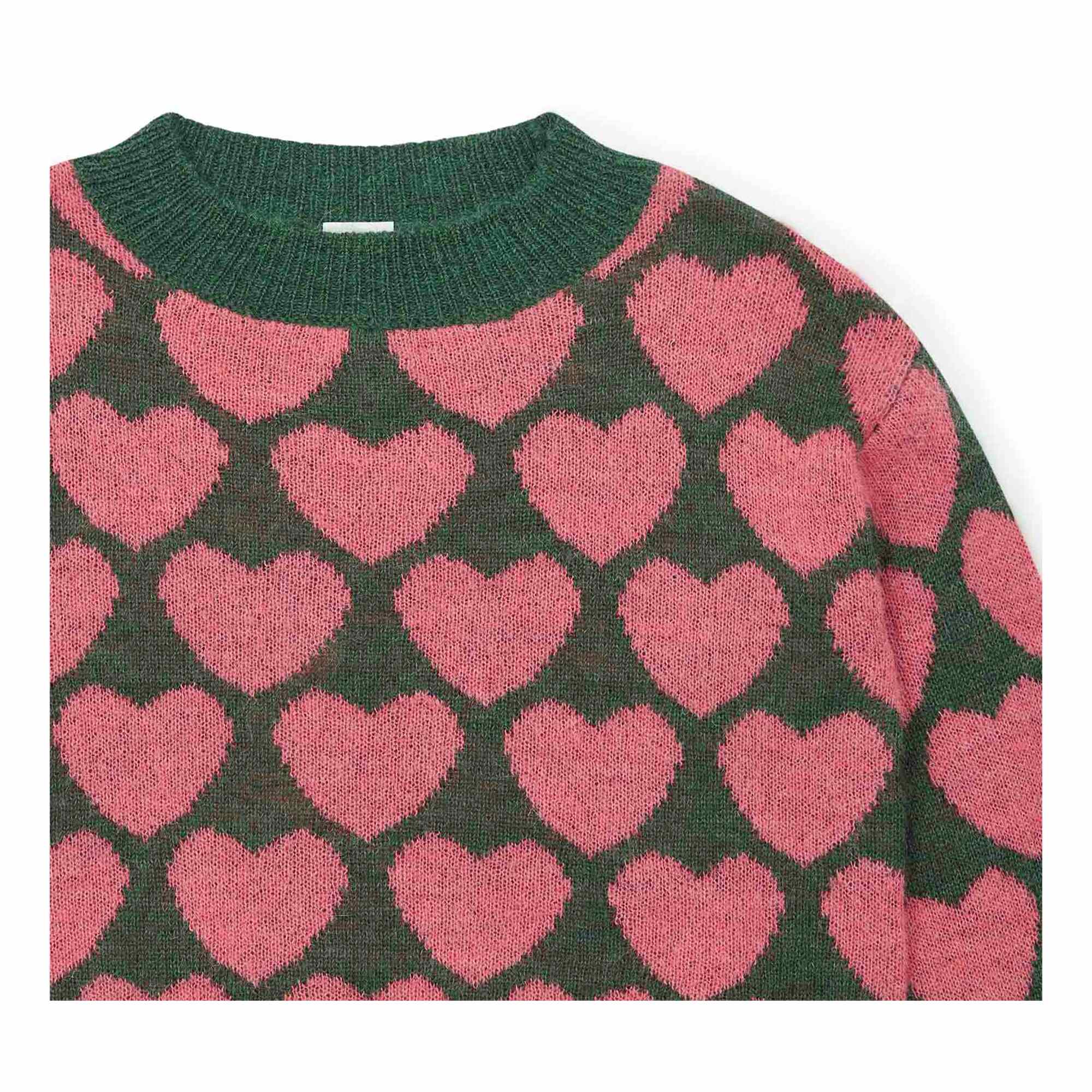 Girls Green Heart Cotton Sweater