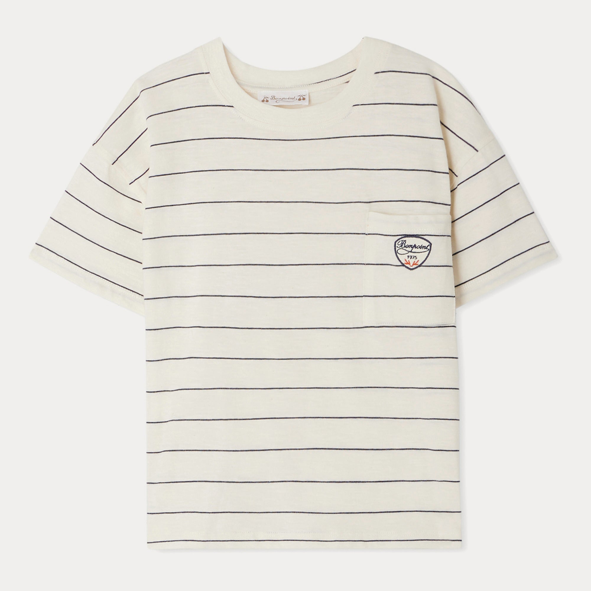 Boys White Stripes Cotton T-Shirt