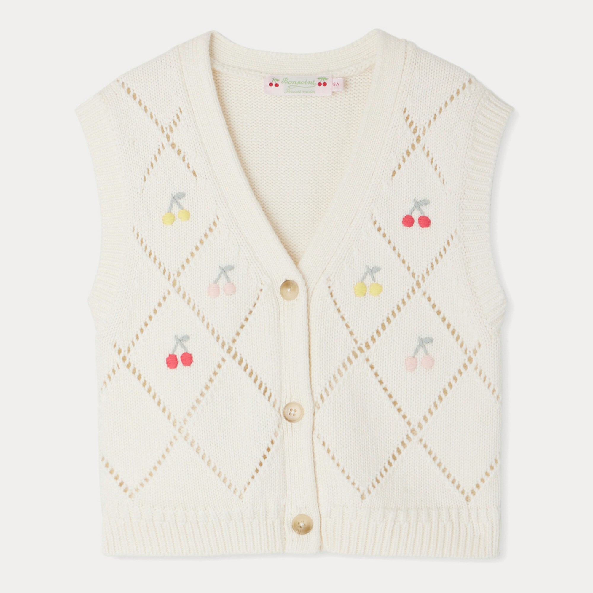 Girls White Embroidered Cotton Gilet