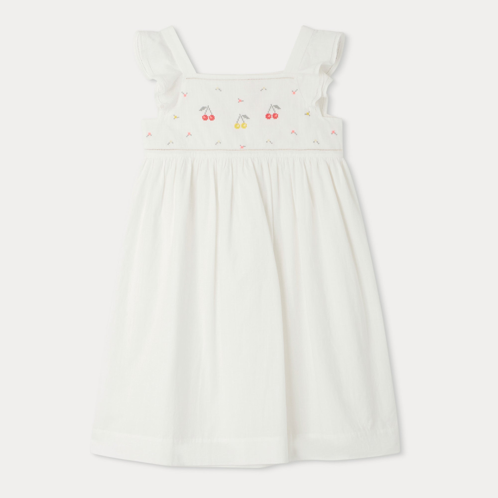 Girls White Embroidered Cotton Dress