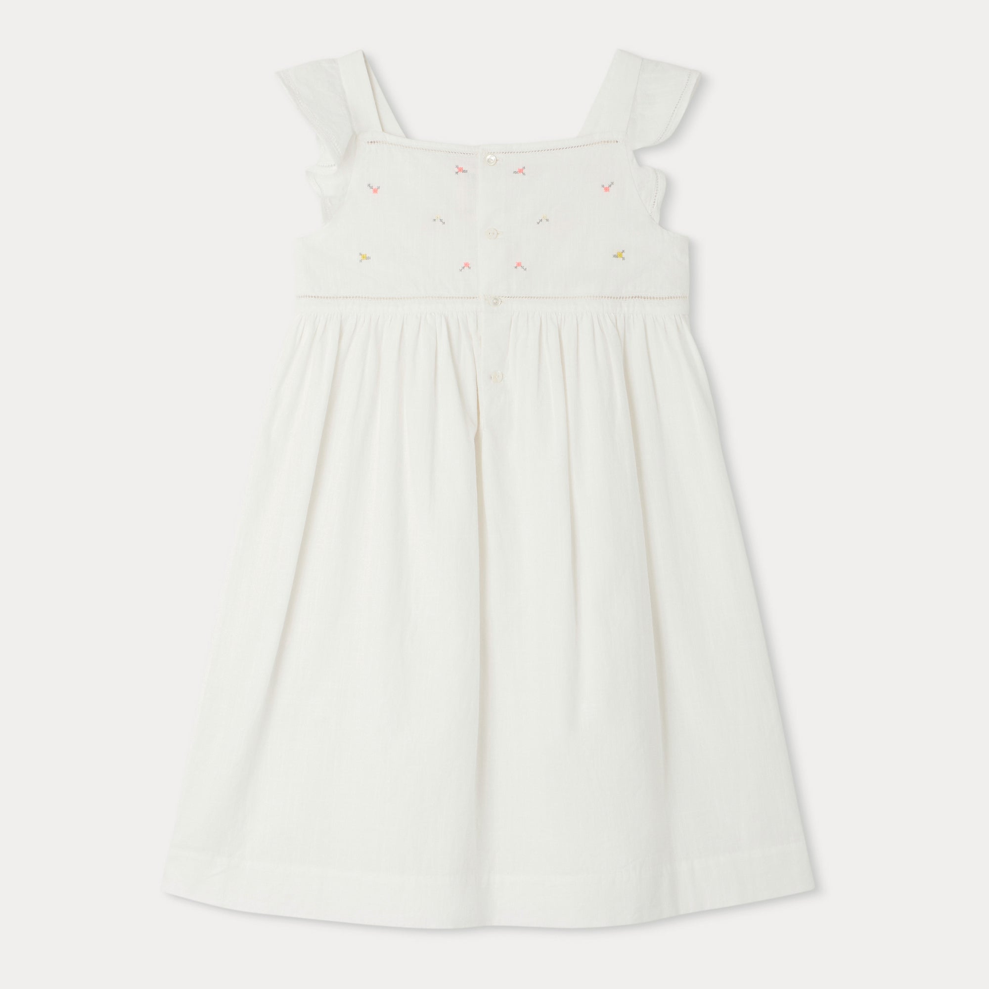 Girls White Embroidered Cotton Dress