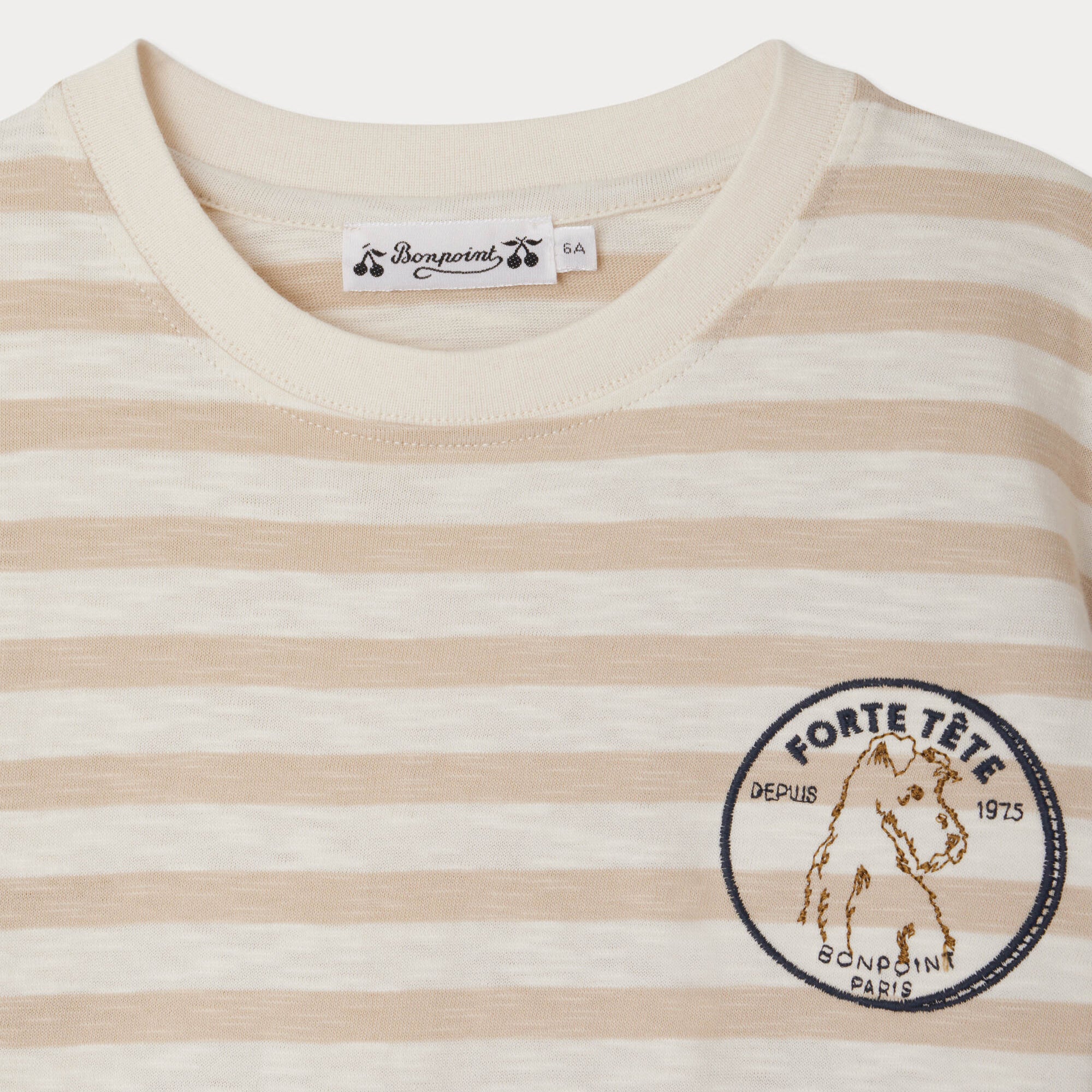 Boys Beige Stripes Cotton T-Shirt