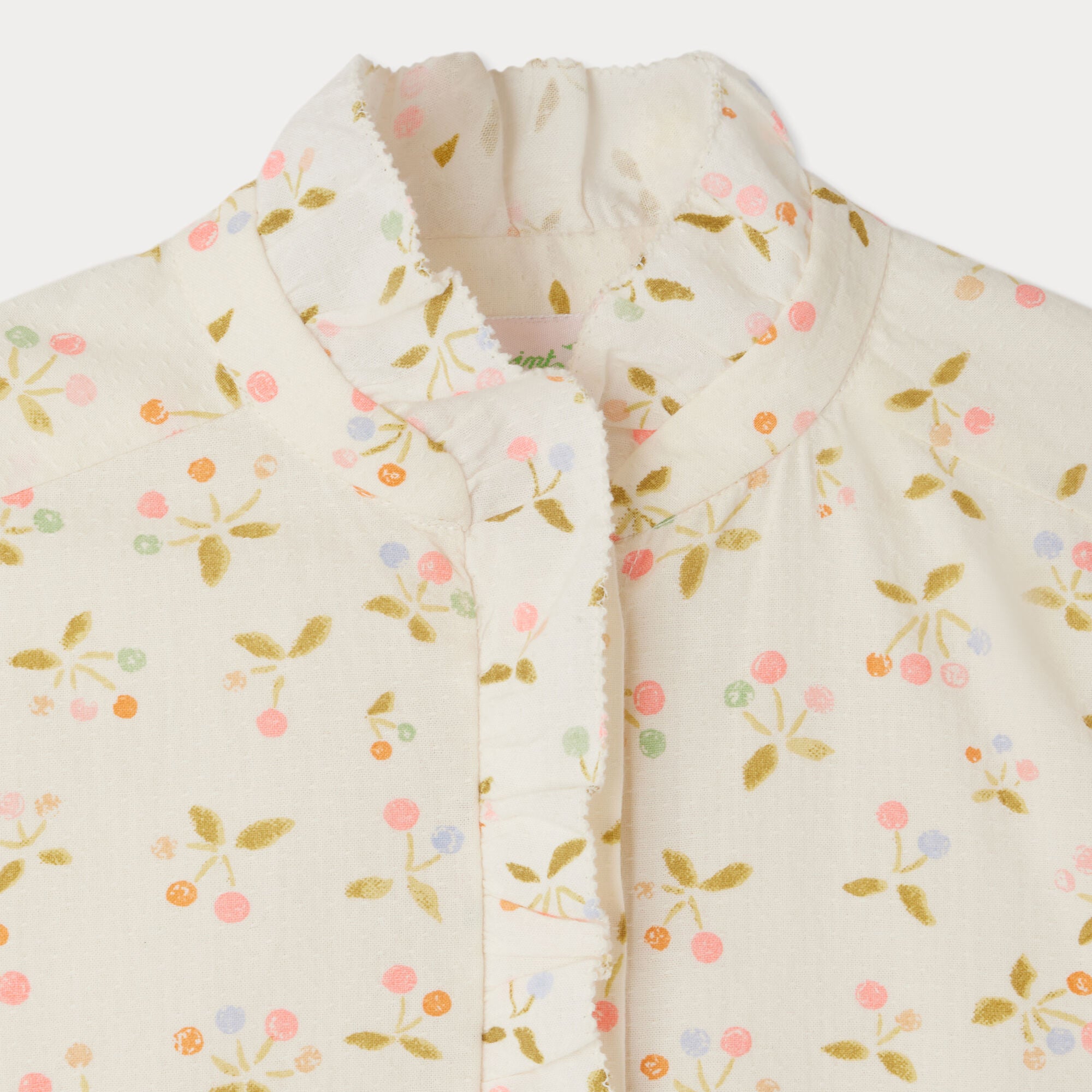 Girls Ivory Cherry Printed Cotton Blouse