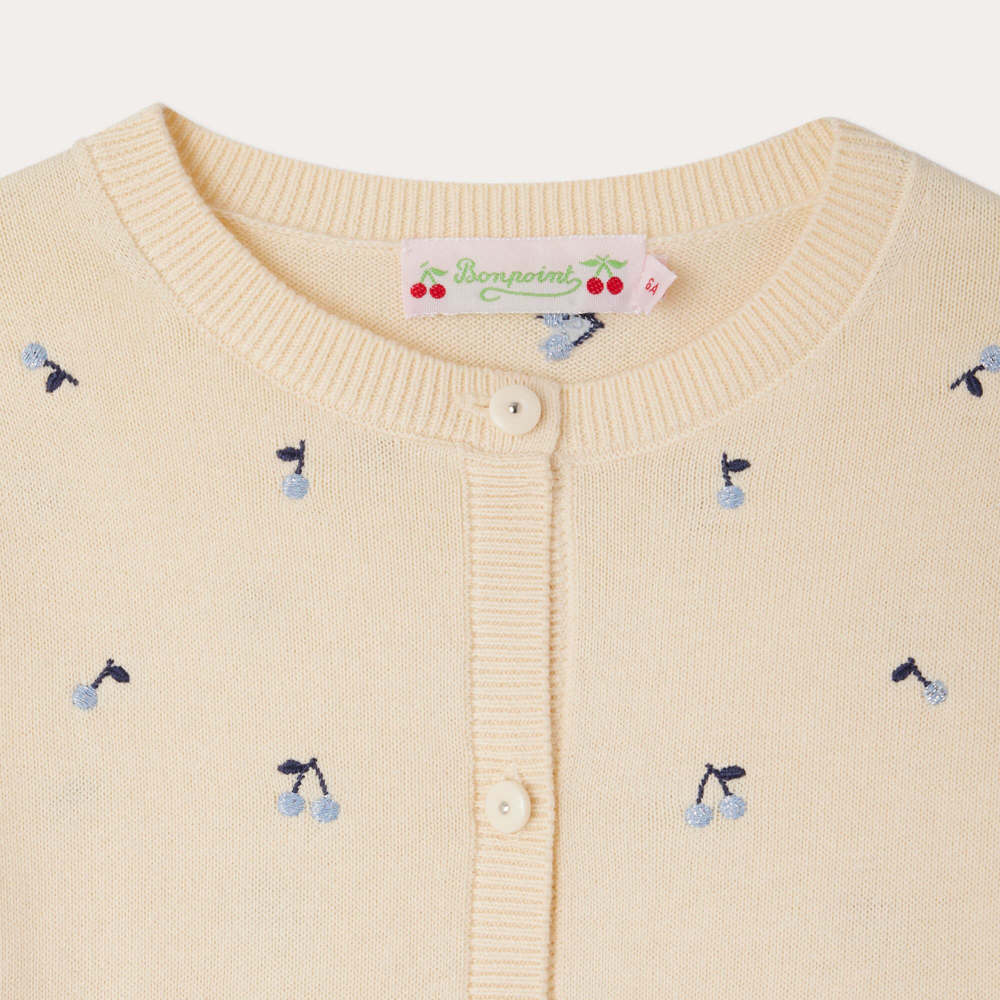 Girls Beige Embroidered Cotton Cardigan