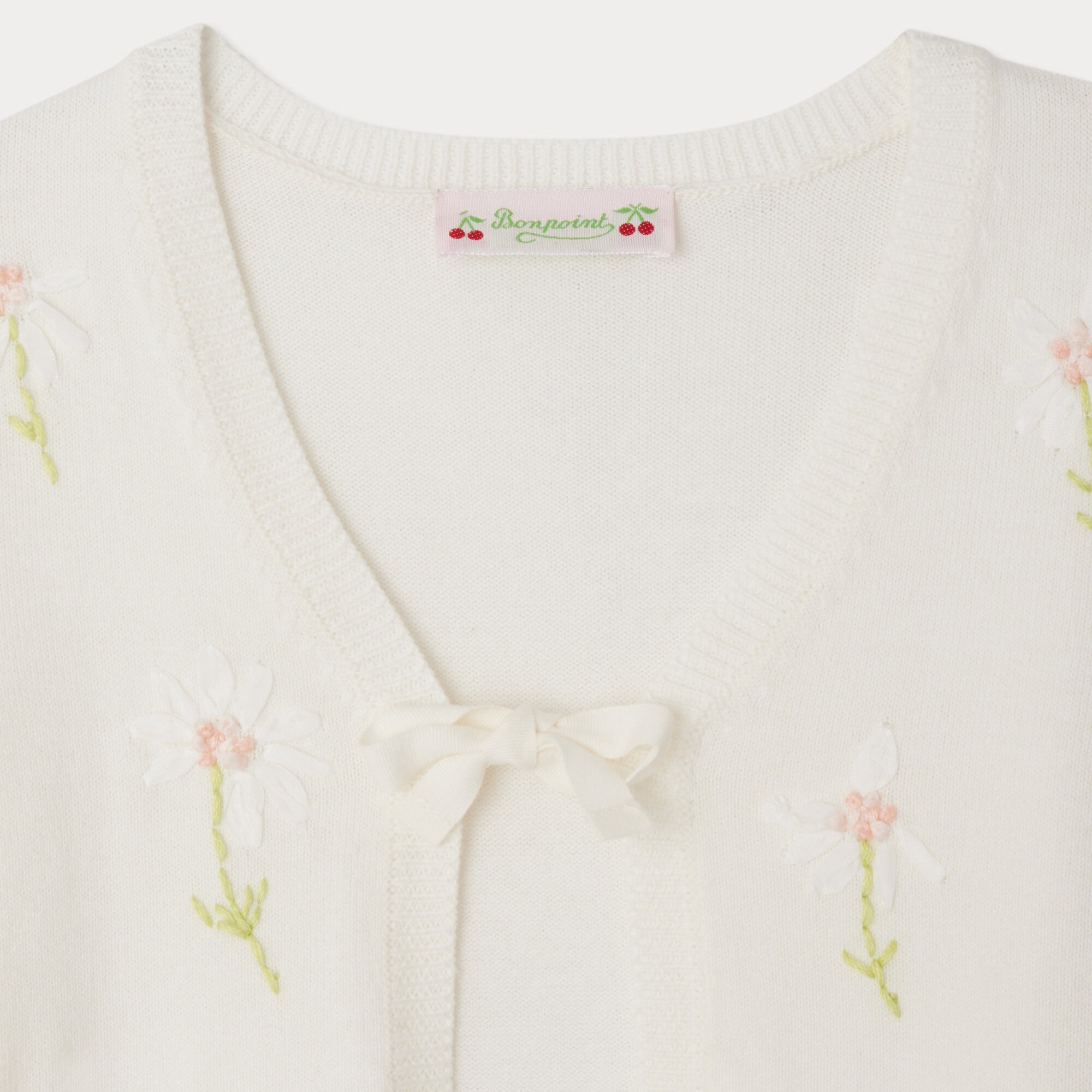 Girls White Embroidered Cotton Cardigan