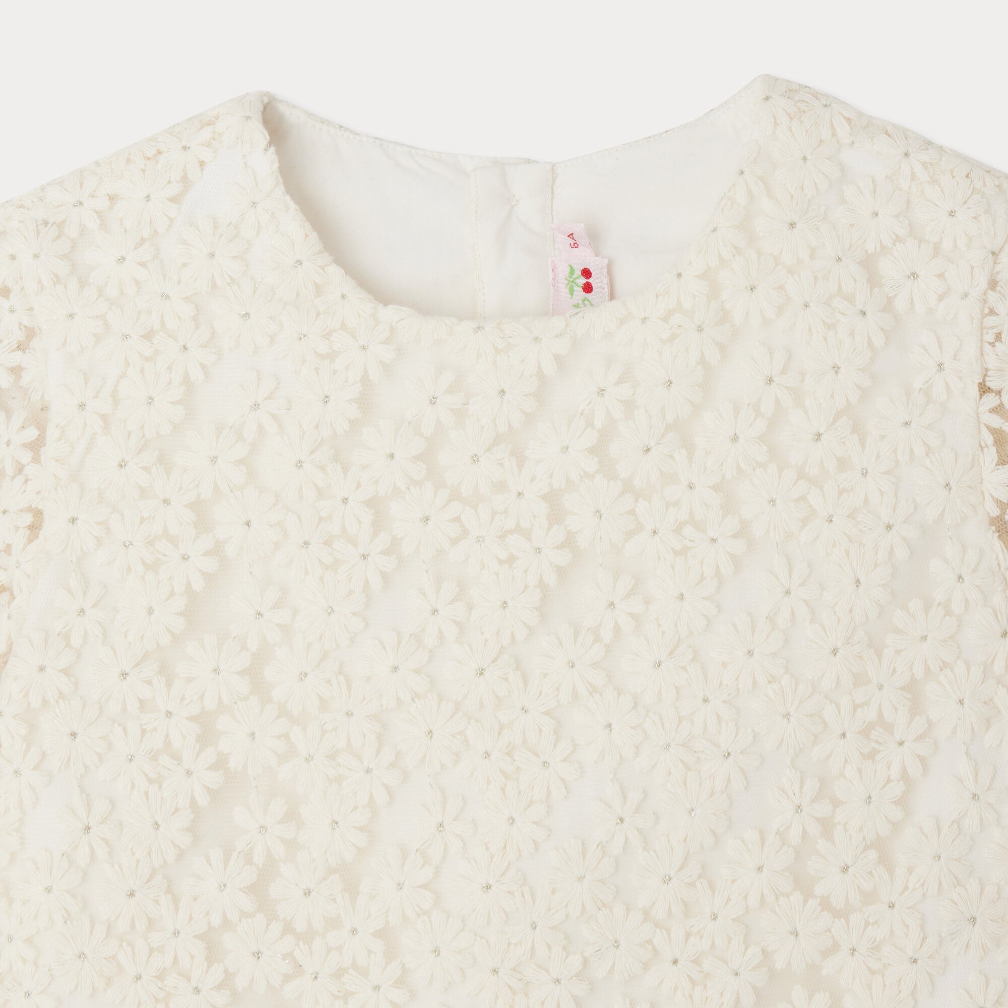 Girls White Flower Embroidered Tulle Dress