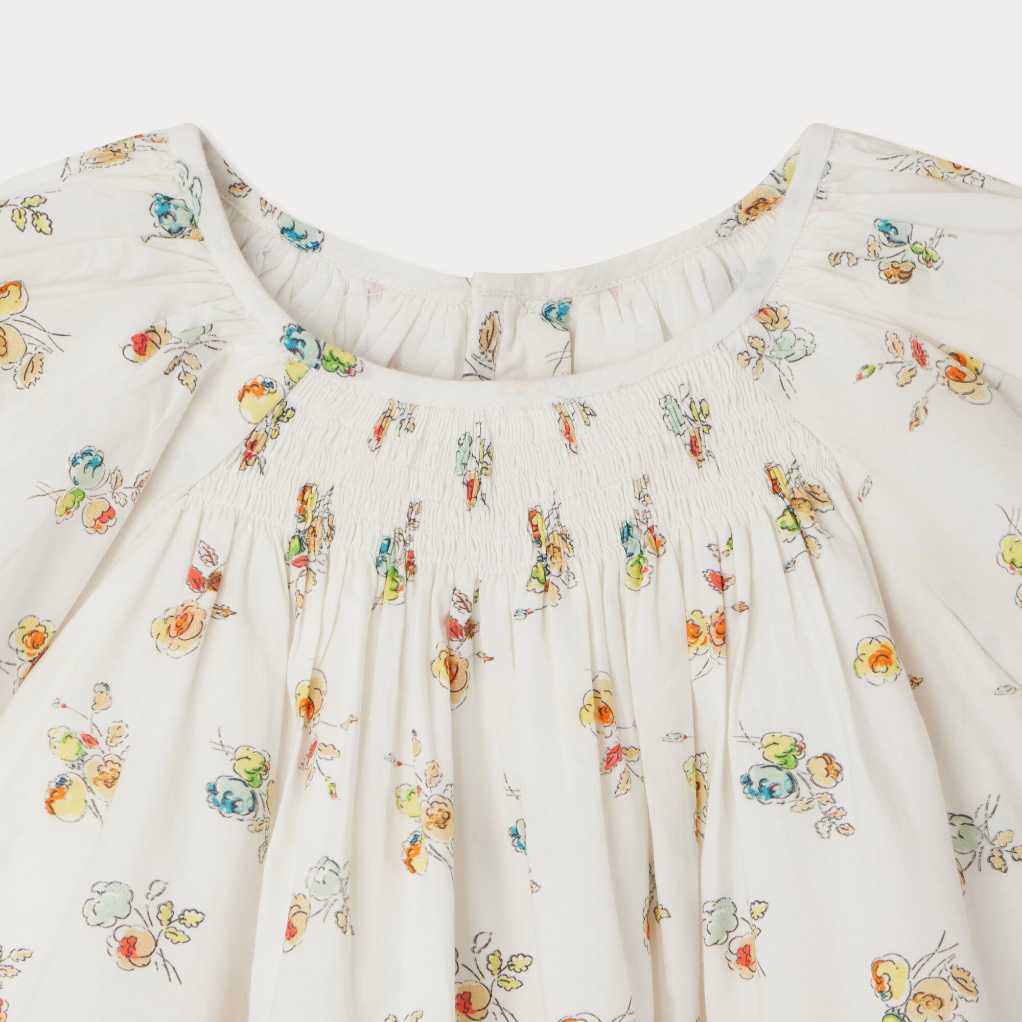 Girls White Floral Cotton Dress