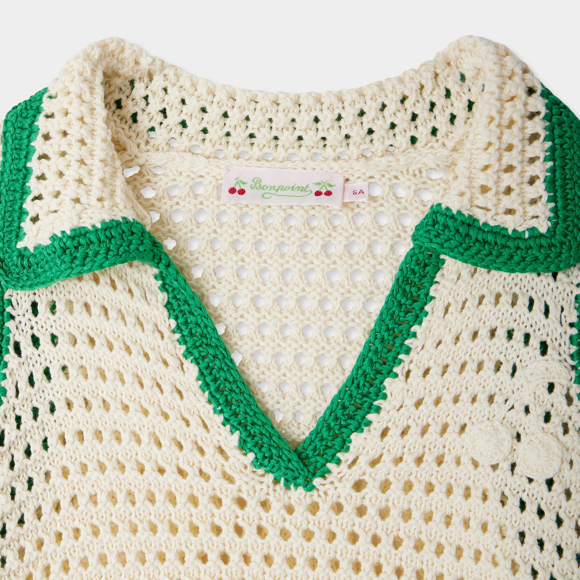 Girls White Hollow Cotton Knit Sweater