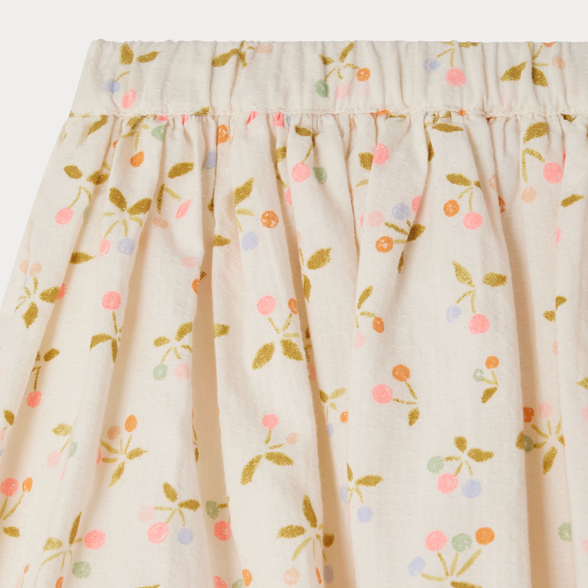 Girls Ivory Cherry Printed Cotton Skirt