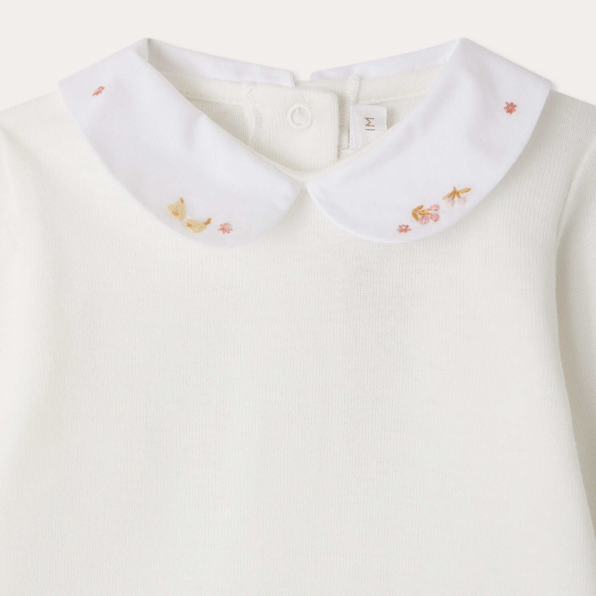 Baby Girls Ivory Embroidered Cotton Babysuit