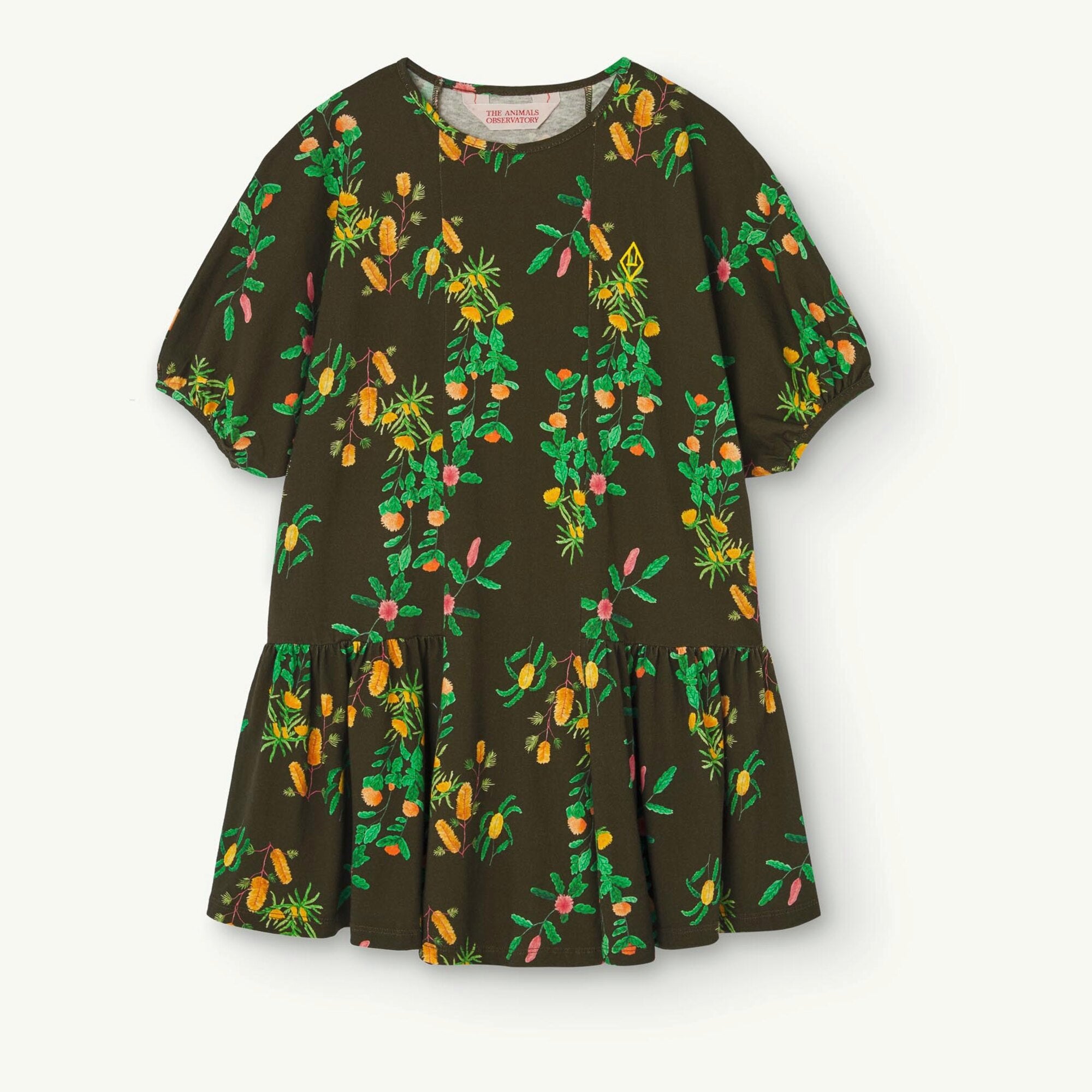 Girls Dark Brown Flower Cotton Dress