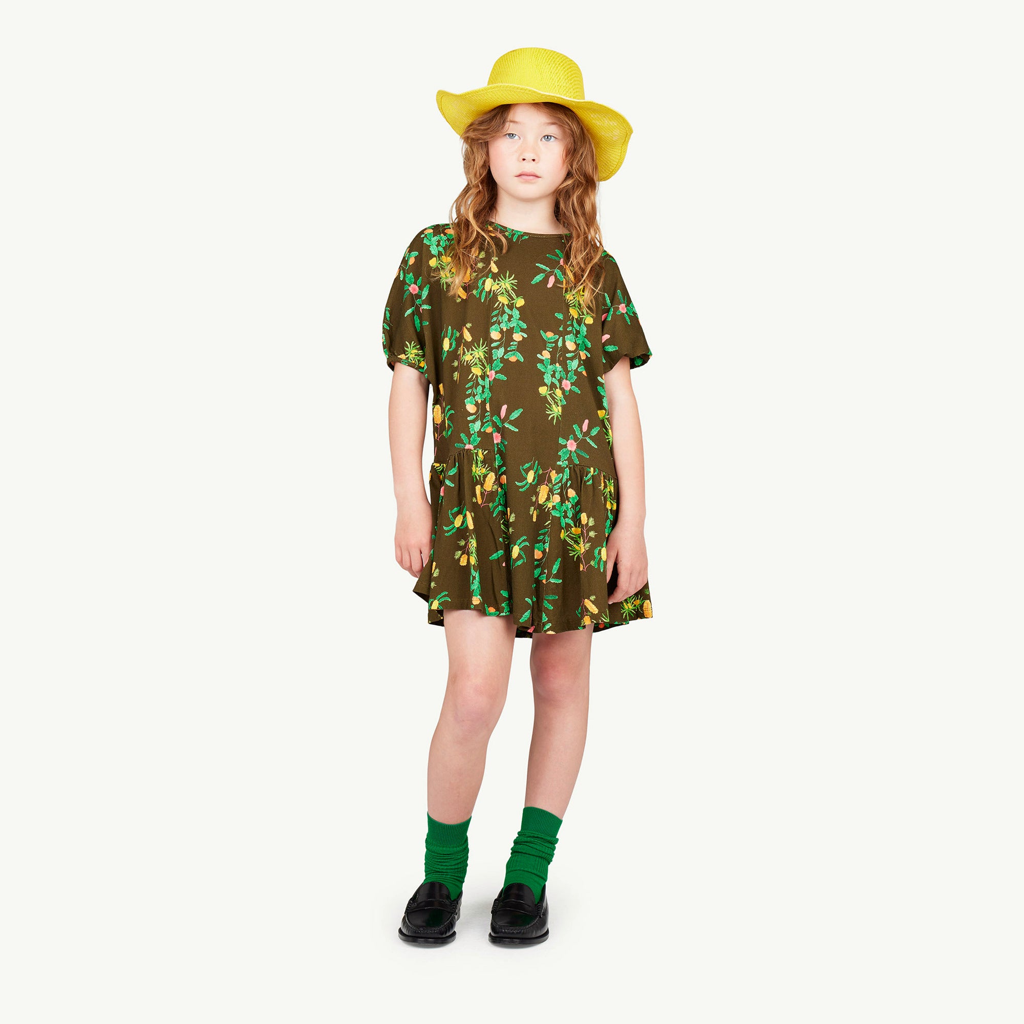 Girls Dark Brown Flower Cotton Dress