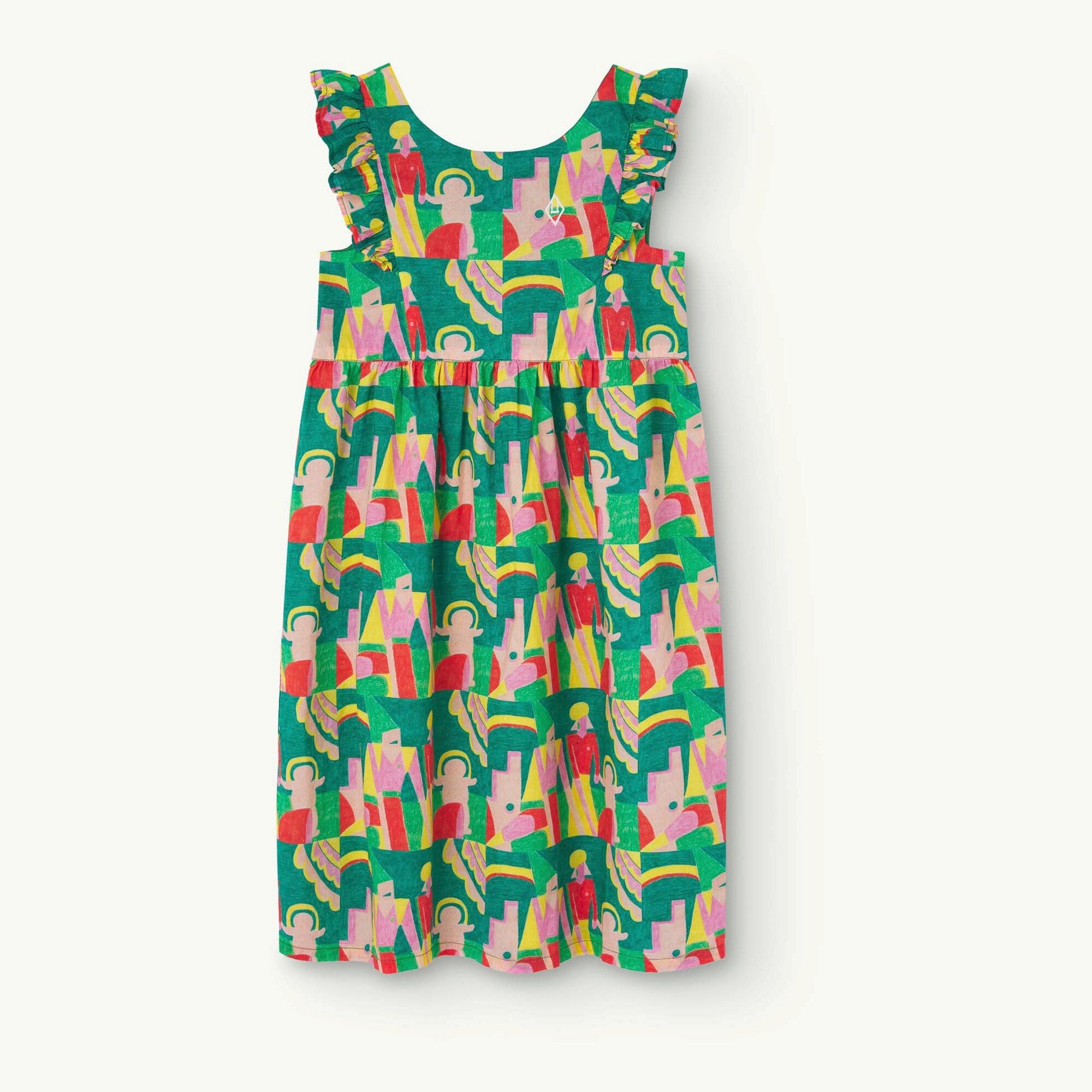 Girls Green Printed Cotton Dress