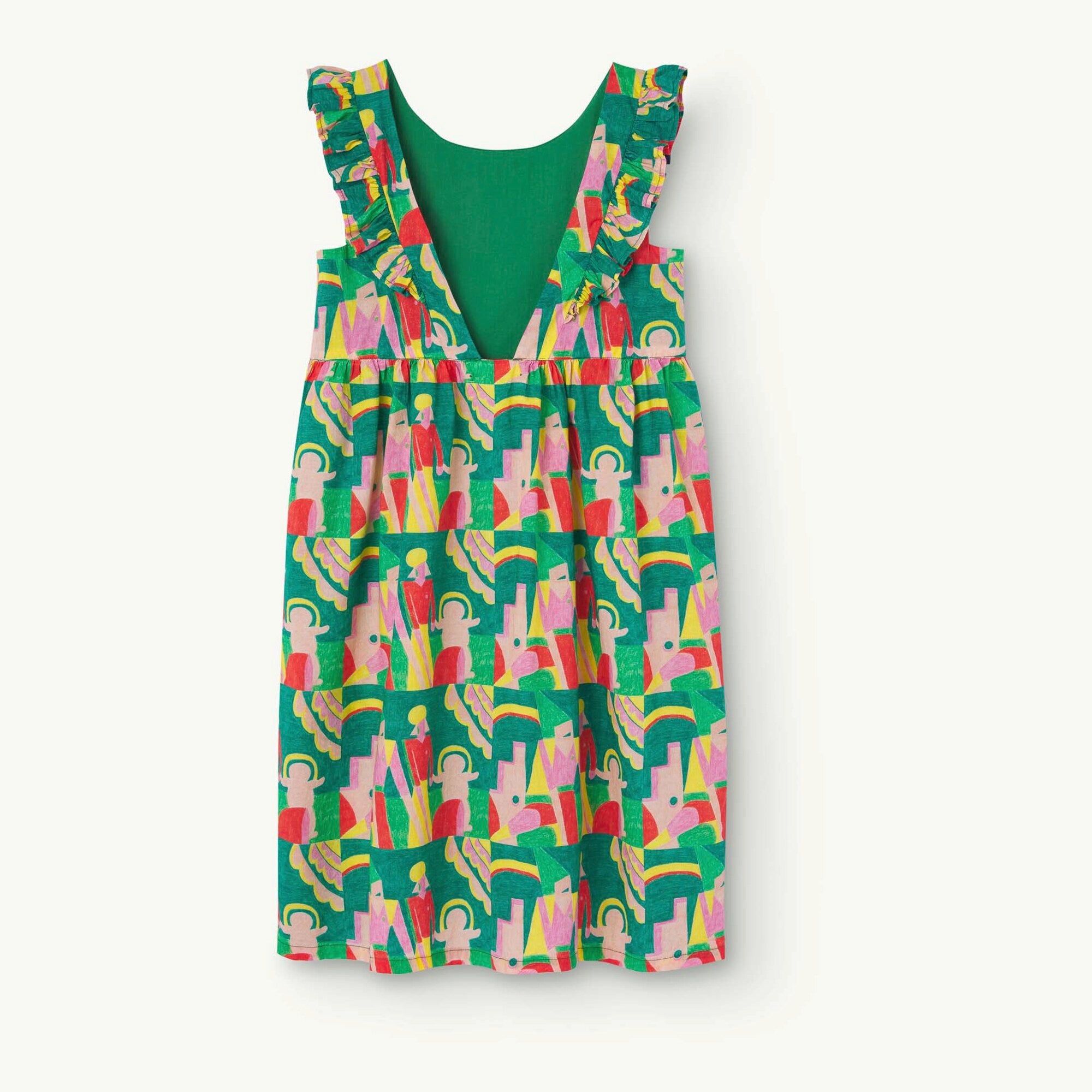 Girls Green Printed Cotton Dress