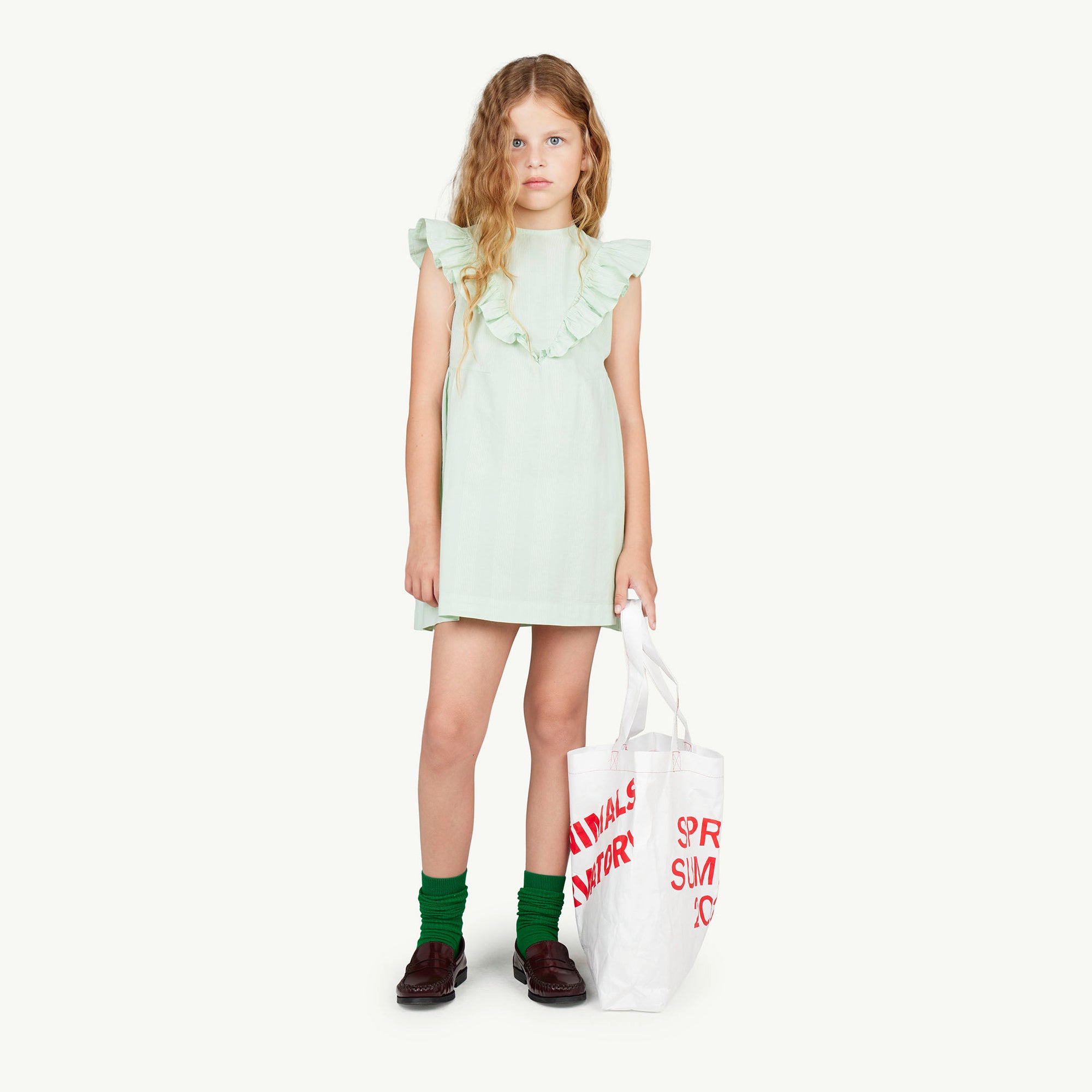 Girls Pale Green Stripes Cotton Dress