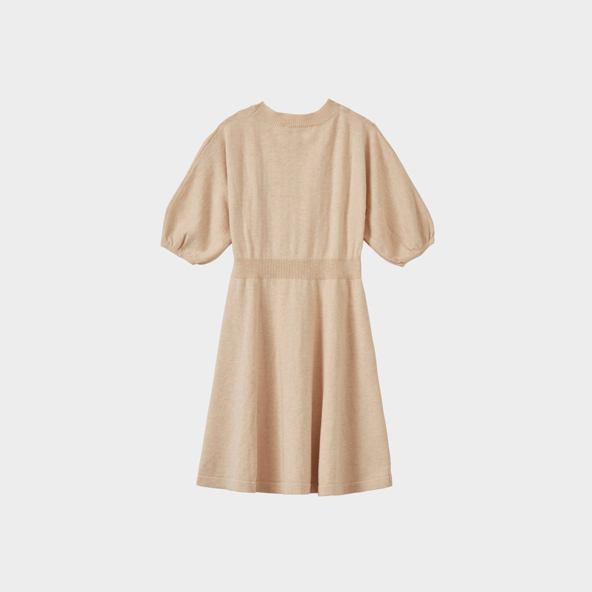 Girls Beige Embroidered Knit Dress