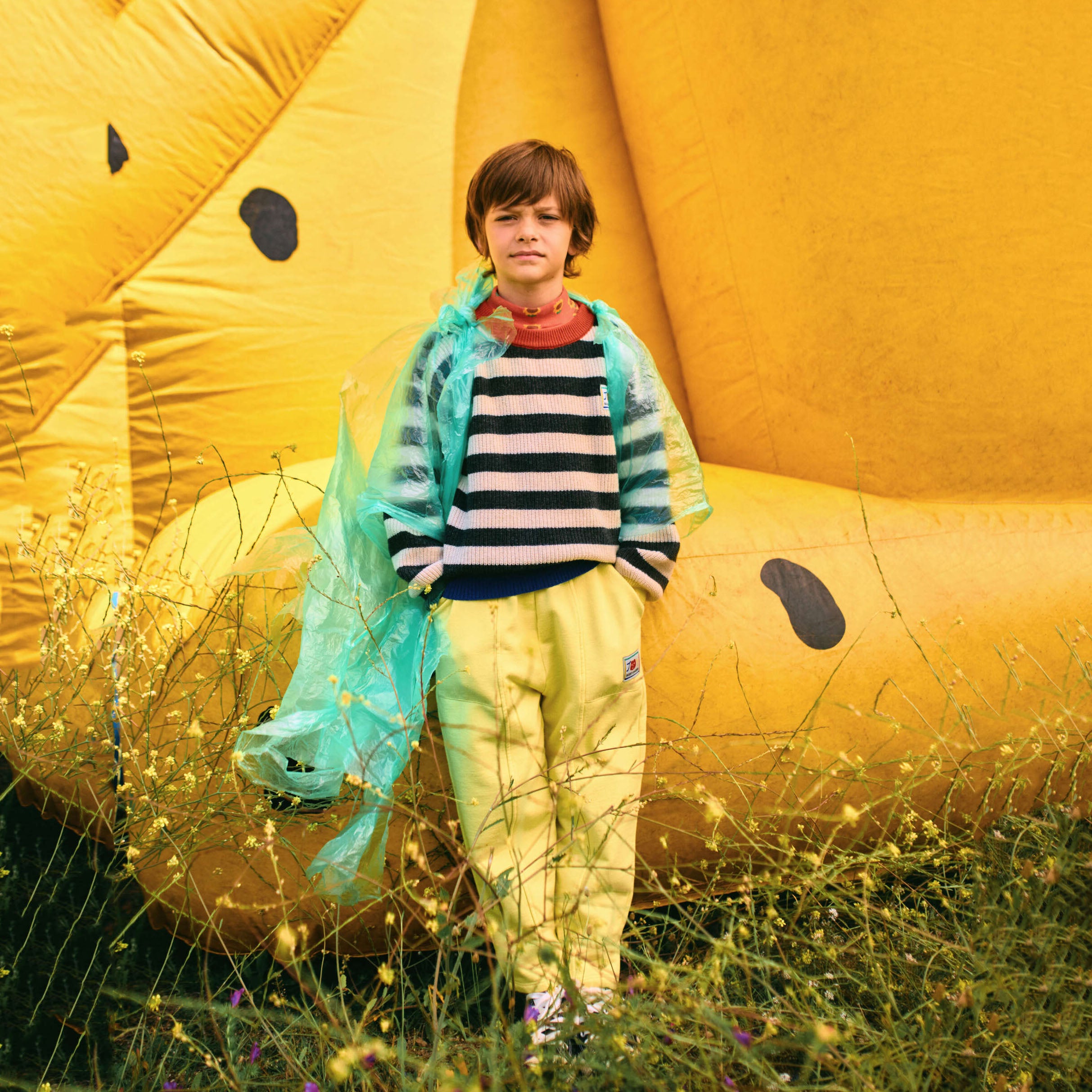 Boys & Girls Yellow Smiling Cotton Trousers