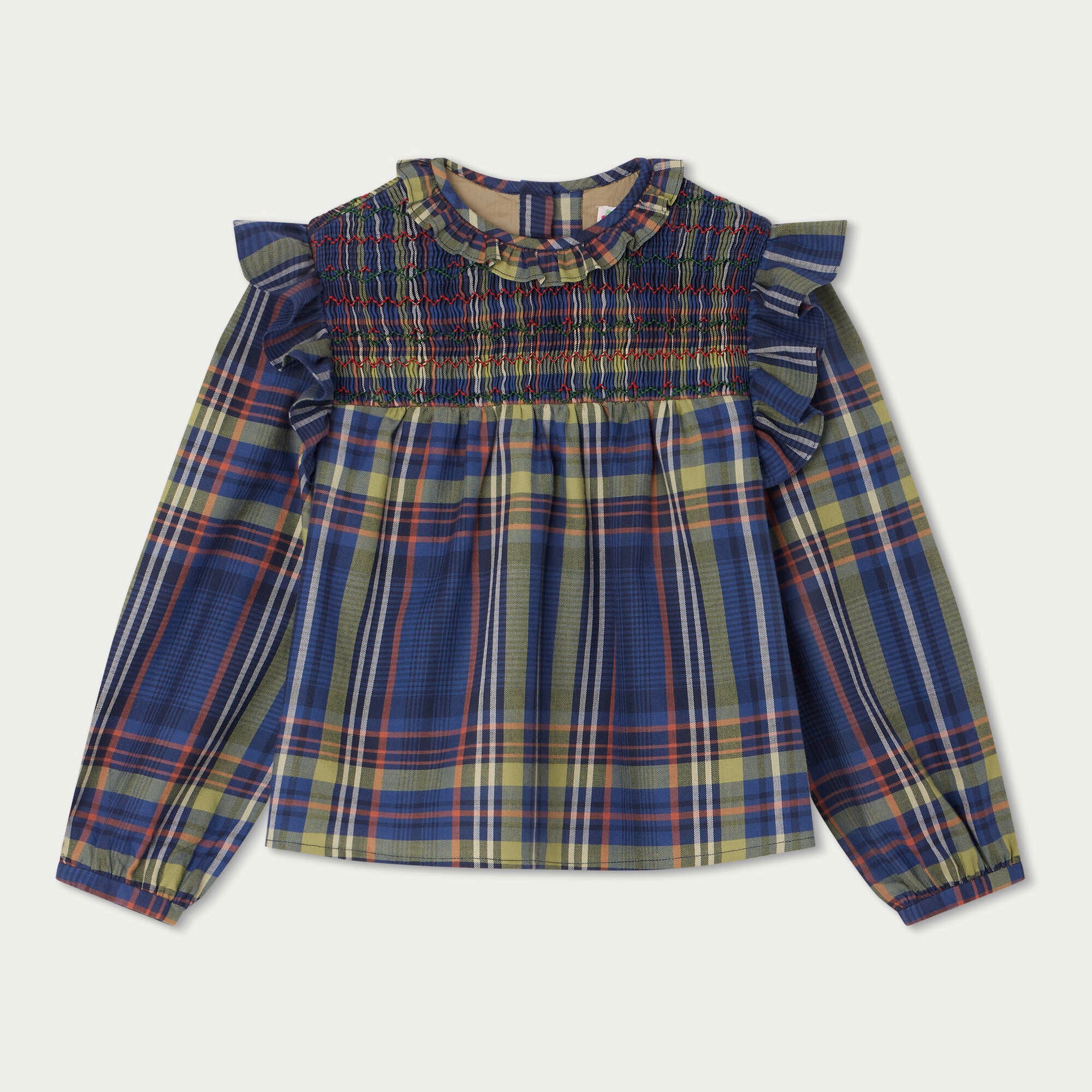 Girls Blue Check Cotton Top