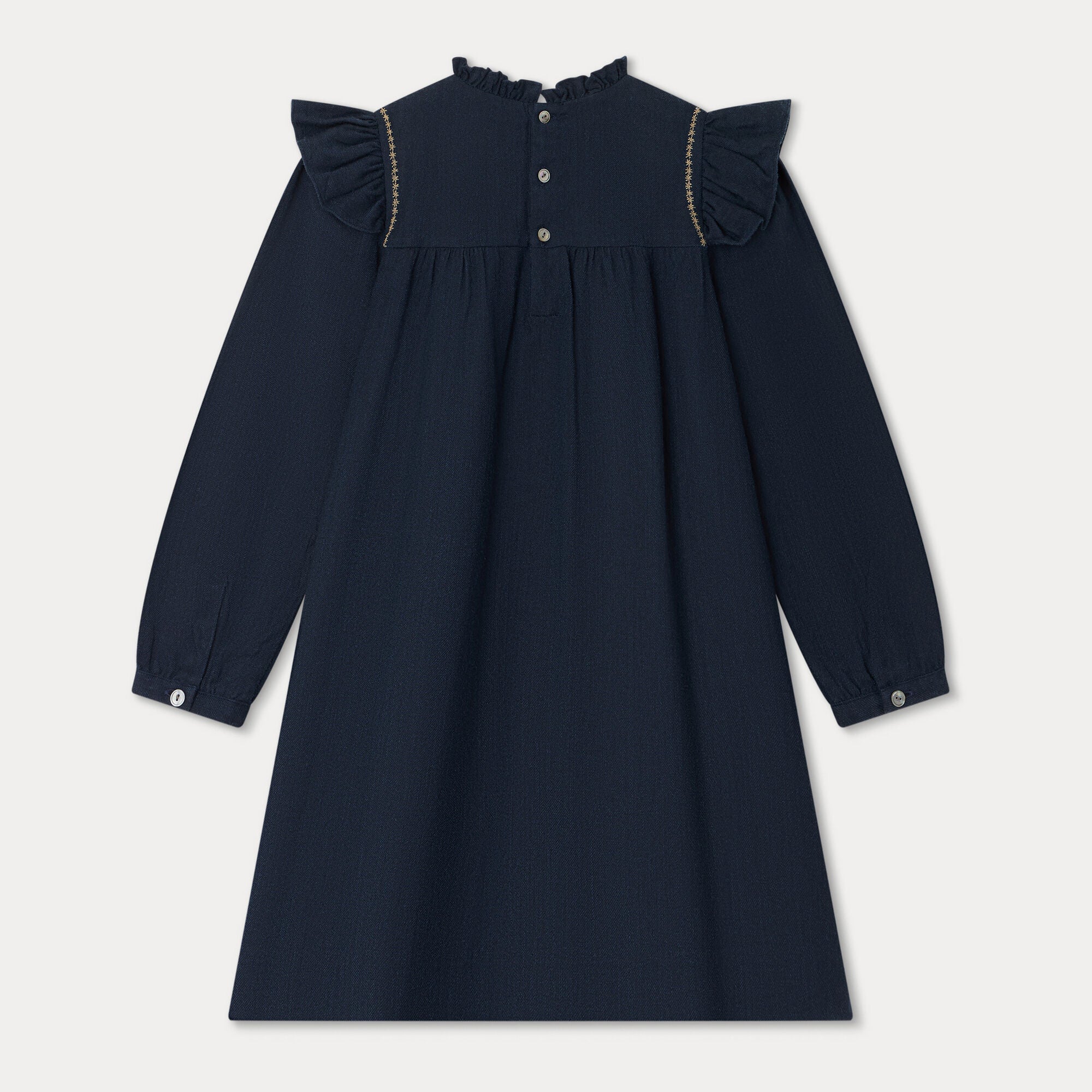 Girls Navy Embroidered Wool Dress