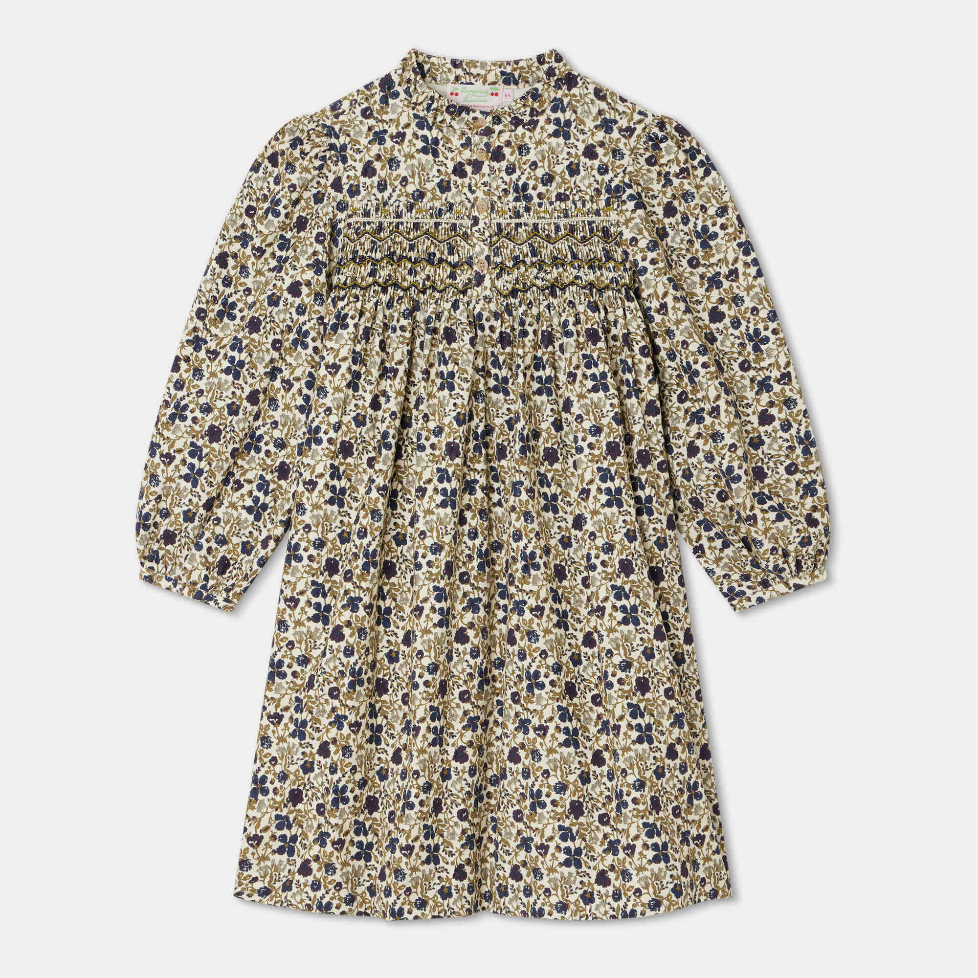 Girls Beige Floral Corduroy Dress