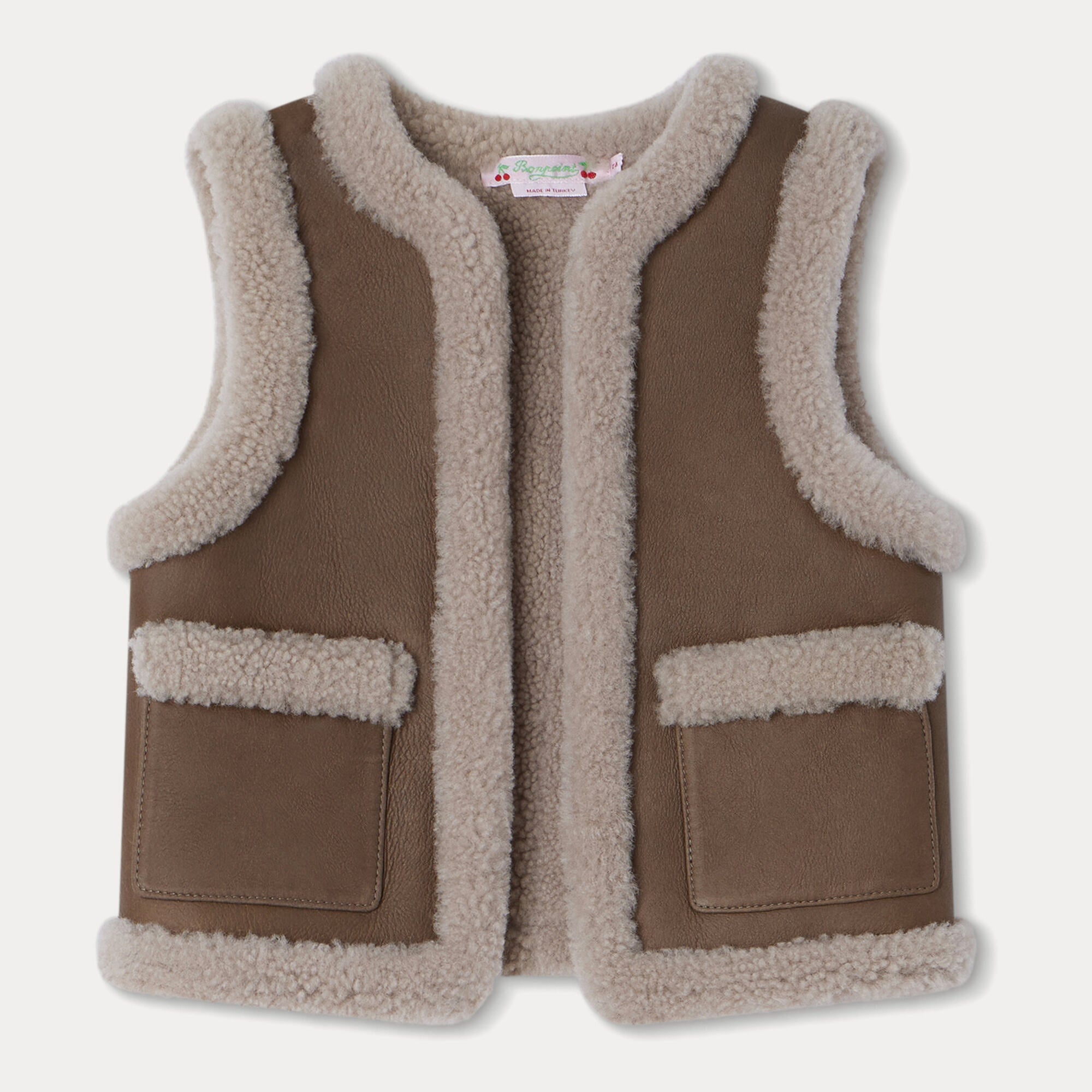 Girls Brown Sheep Skin Gilet