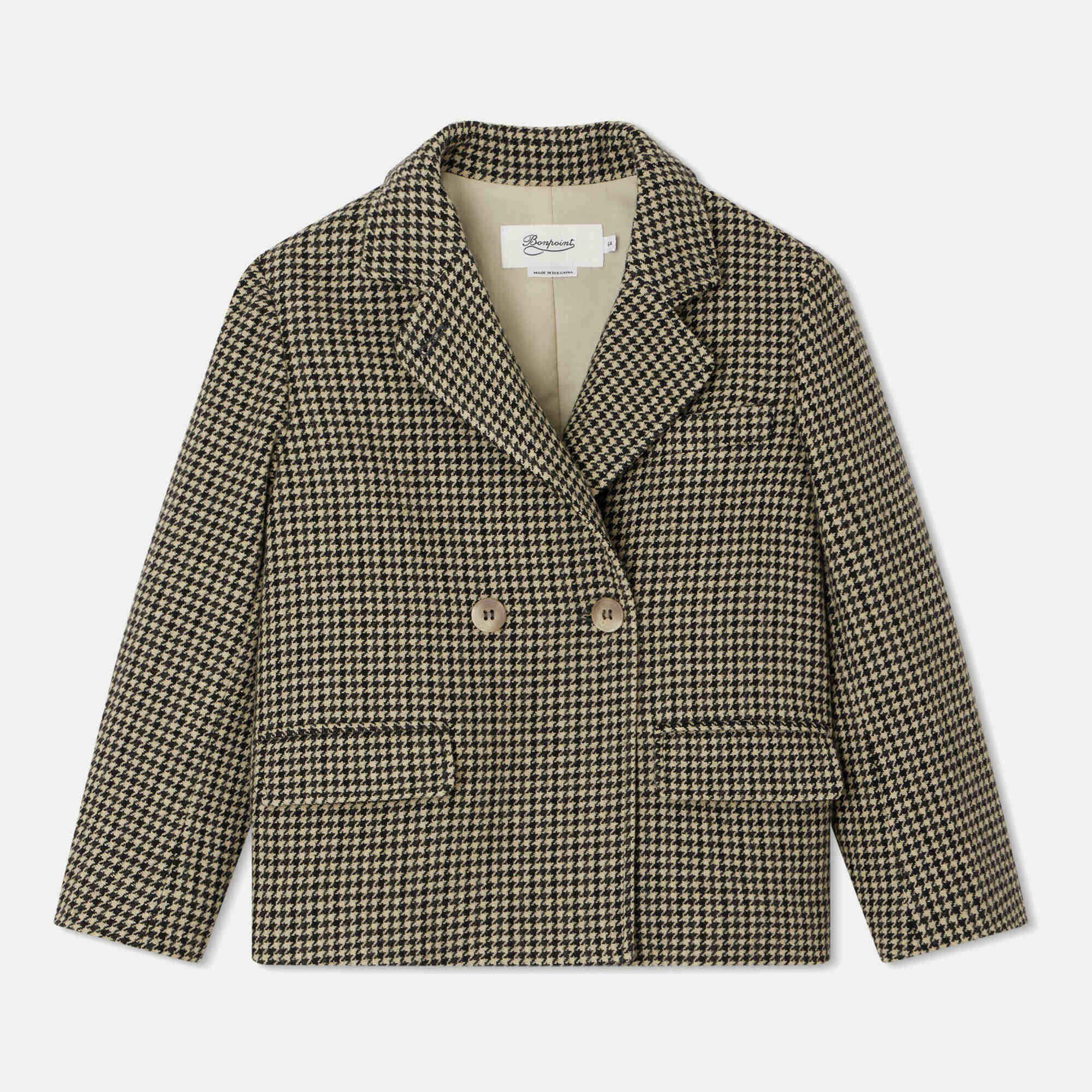 Girls Beige Check Wool Coat