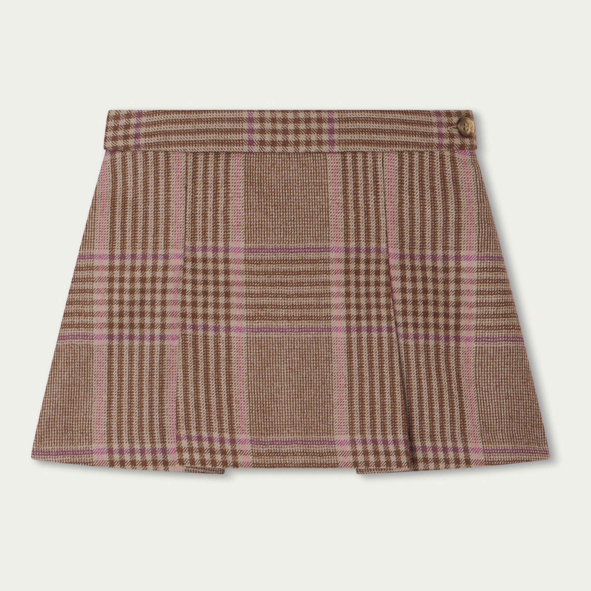 Girls Camel Check Wool Skirt