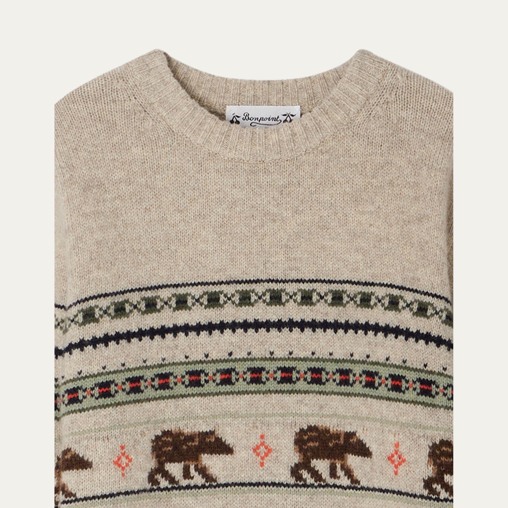 Boys Beige Jacquard Wool Sweater