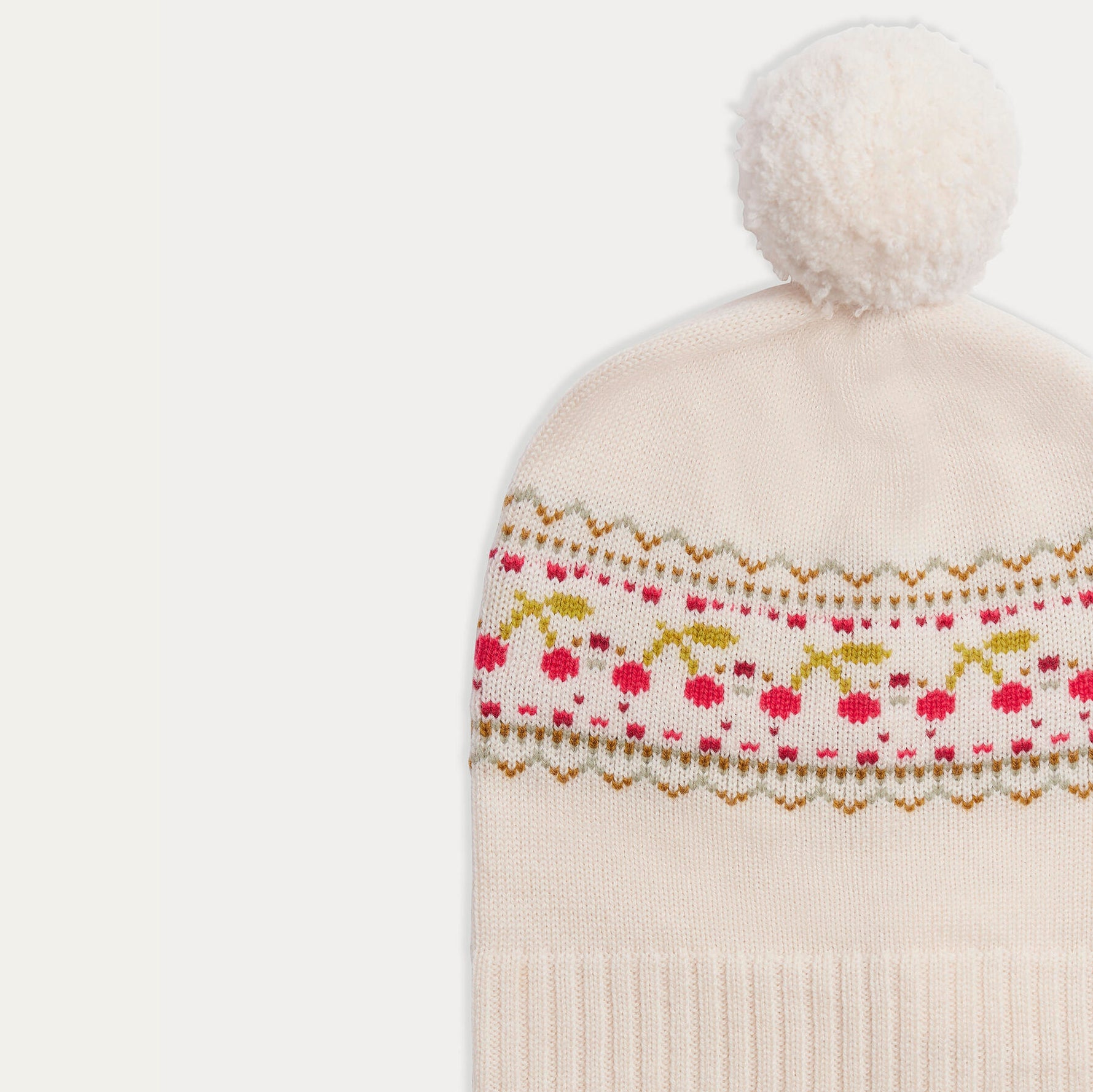 Girls White Jacquard Wool Hat