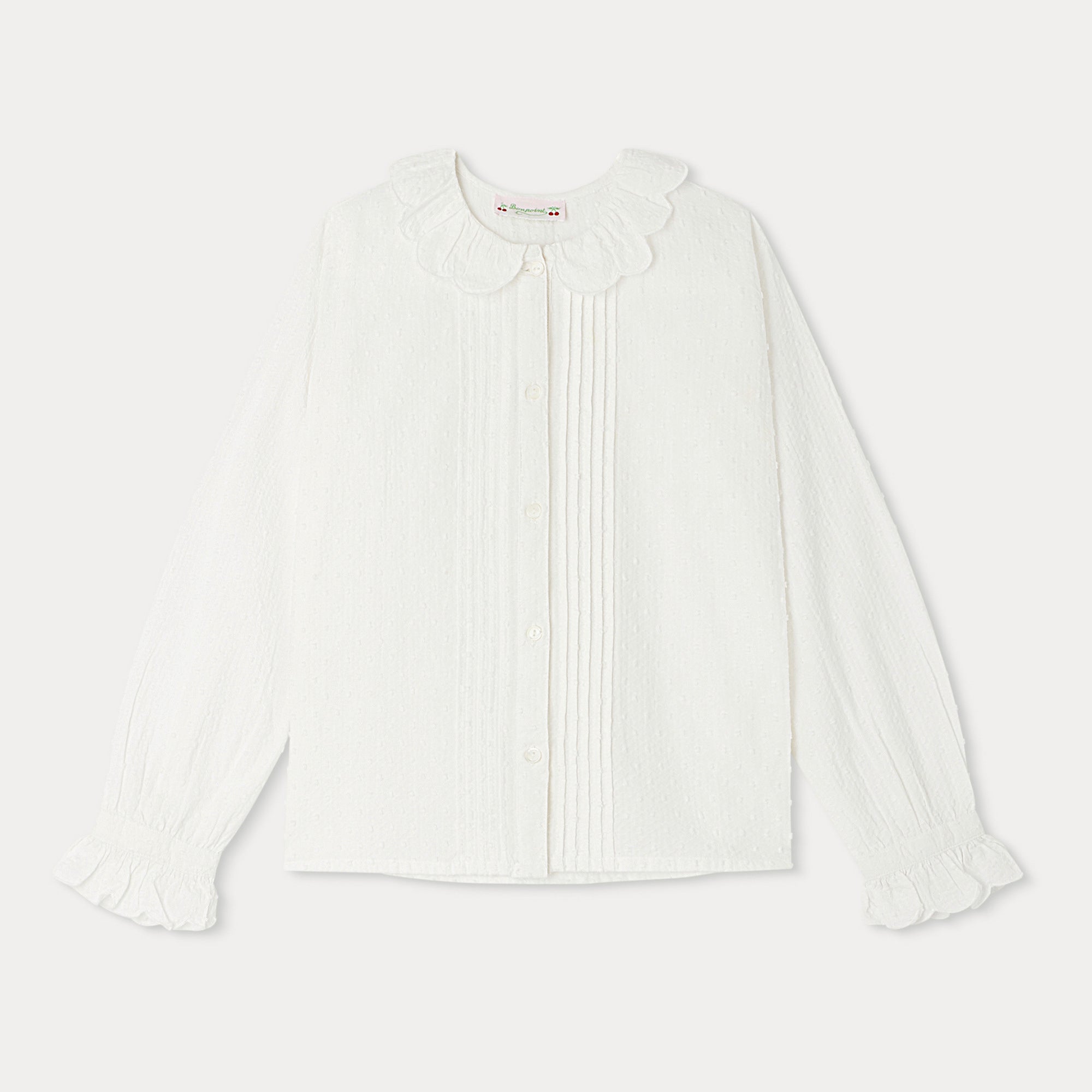 Girls White Ruffled Cotton Shirt