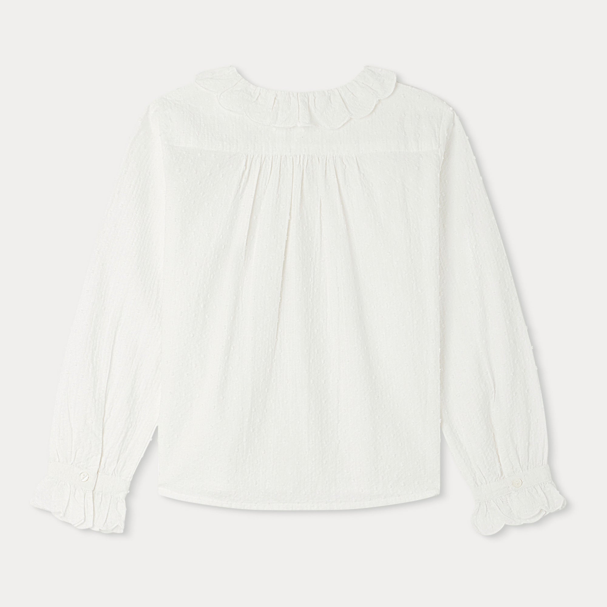 Girls White Ruffled Cotton Shirt