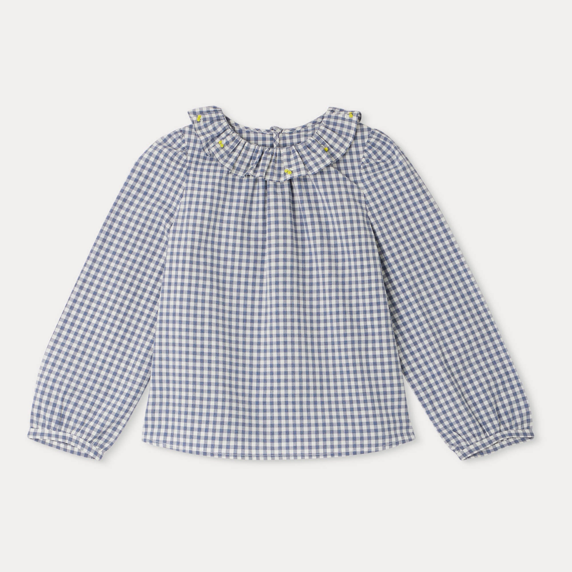 Girls Gray Blue Check Cotton Top