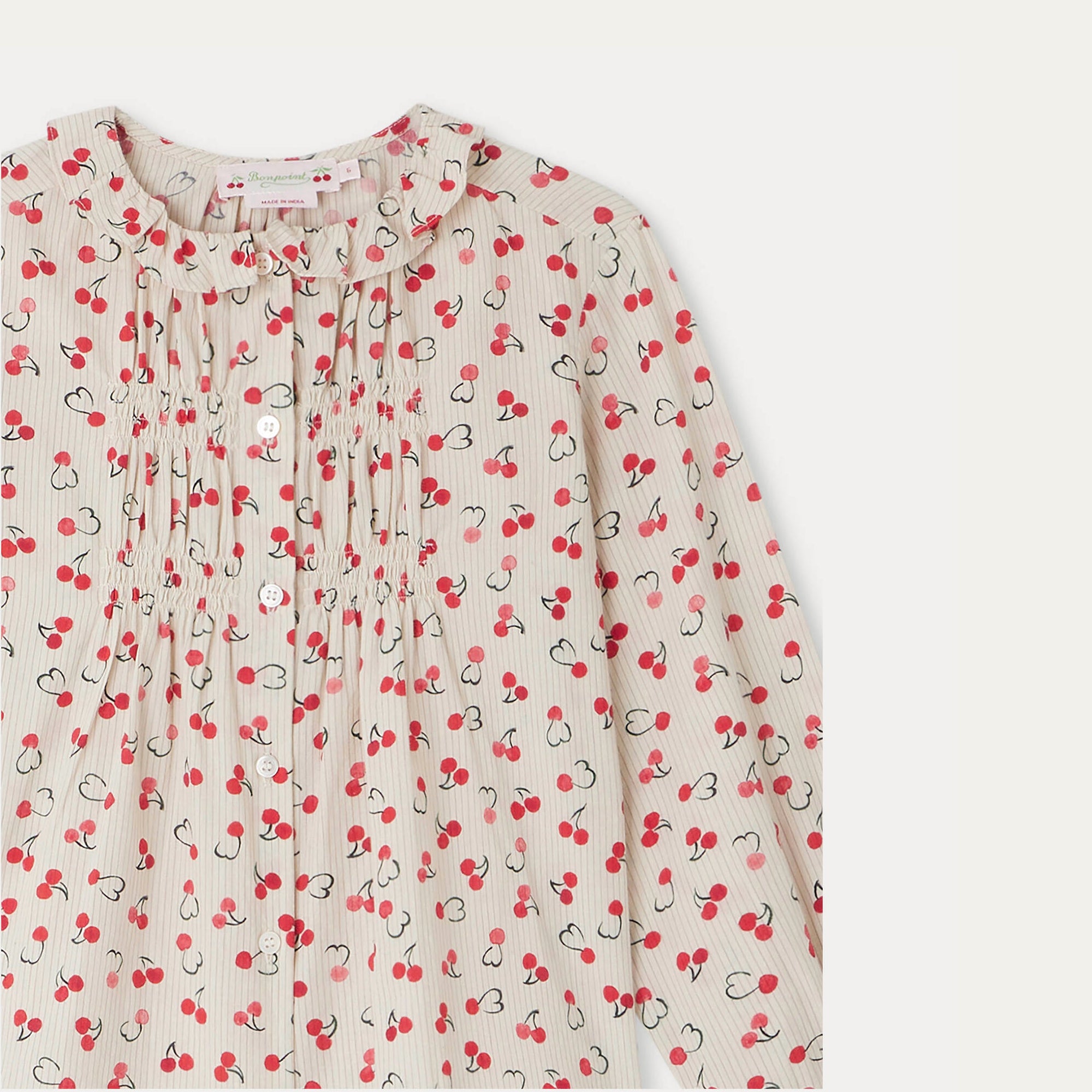 Girls Beige Cherry Cotton Shirt