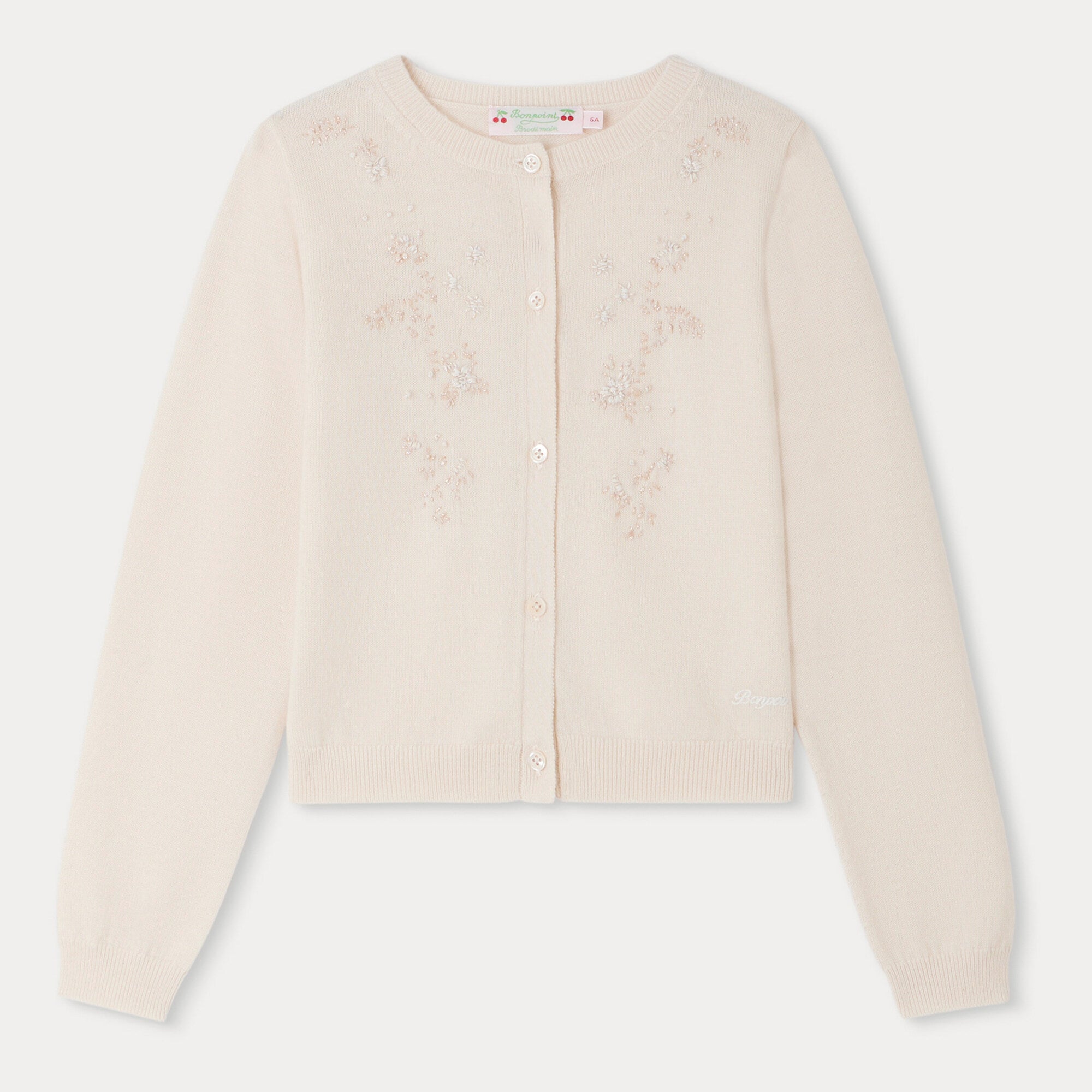 Girls White Embroidered Wool Cardigan