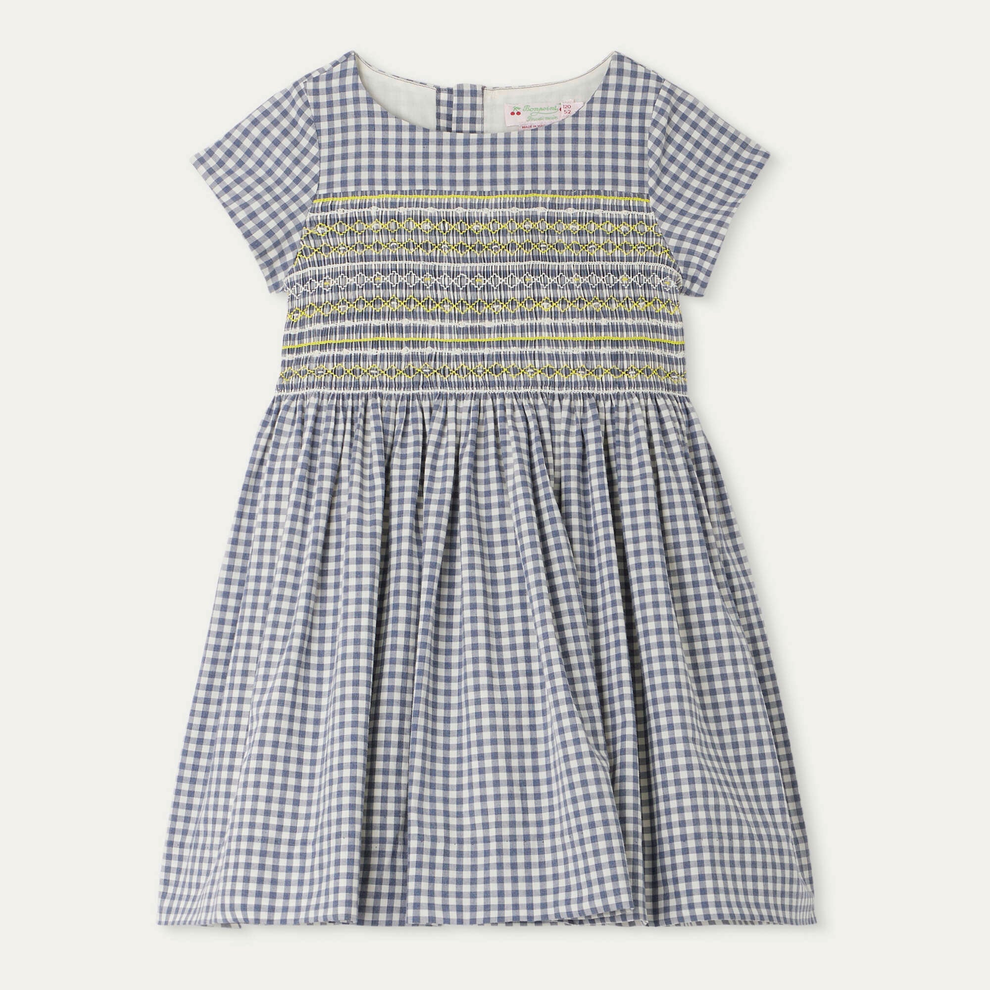 Girls Grey Blue Check Cotton Dress