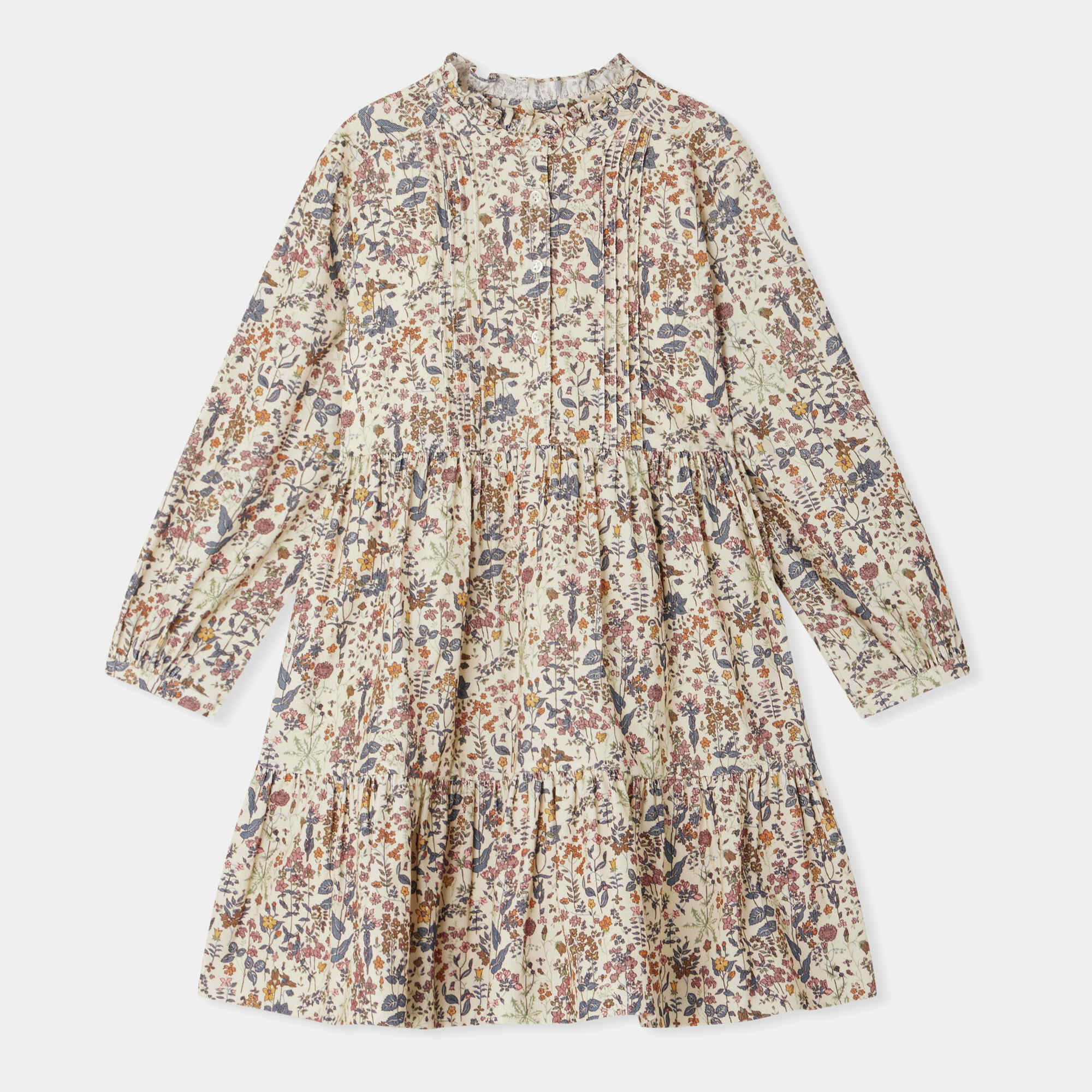 Girls Multicolor Floral Corduroy Dress