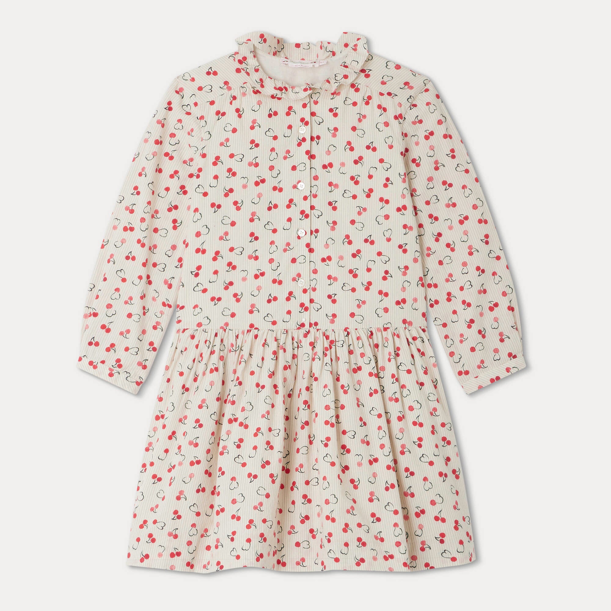 Girls Beige Cherry Cotton Dress