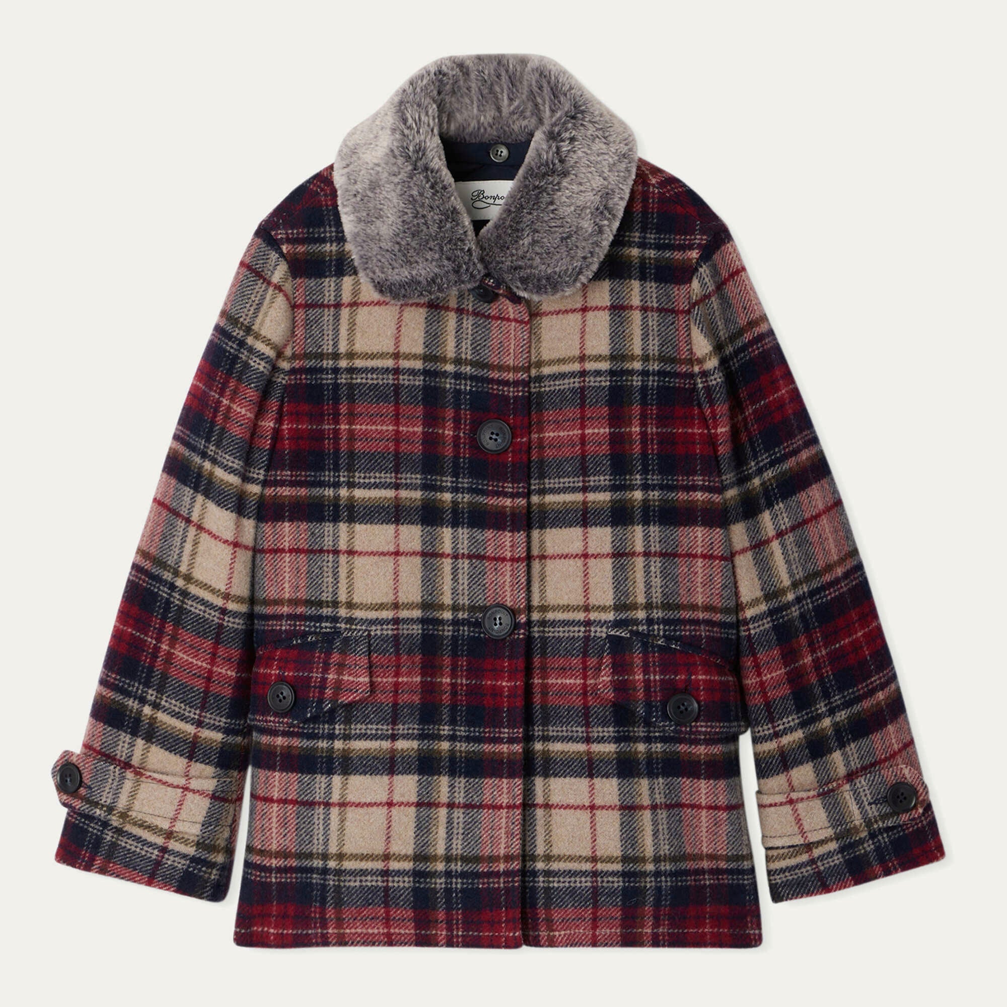 Girls Multicolor Check Wool Coat