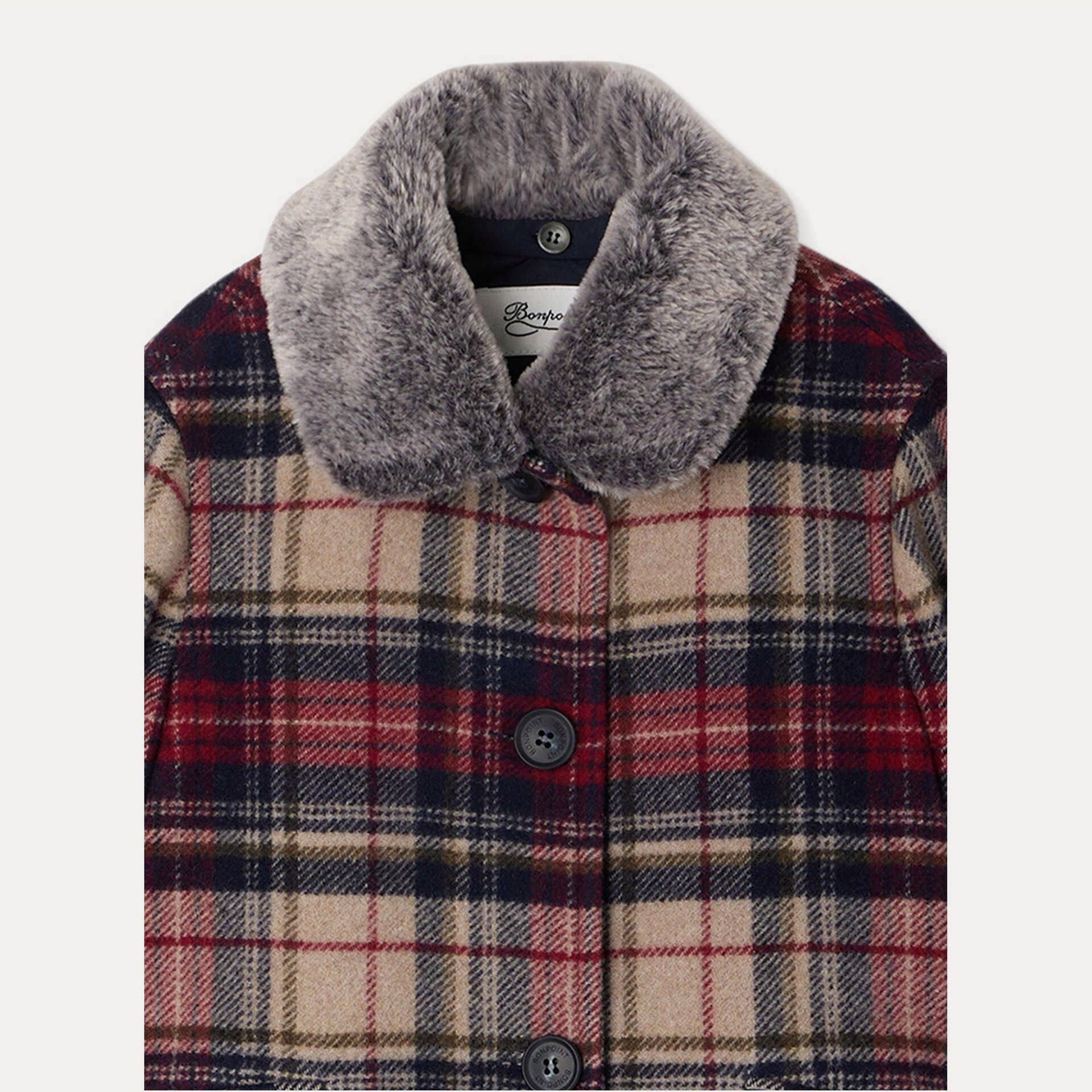 Girls Multicolor Check Wool Coat