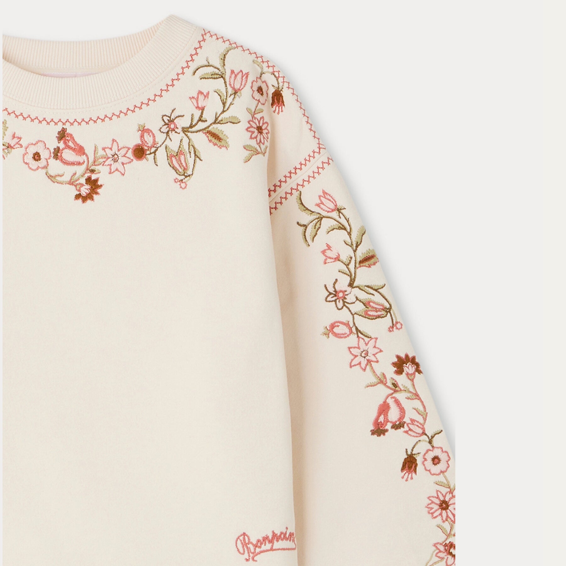 Girls Ivory Embroidered Cotton Sweatshirt