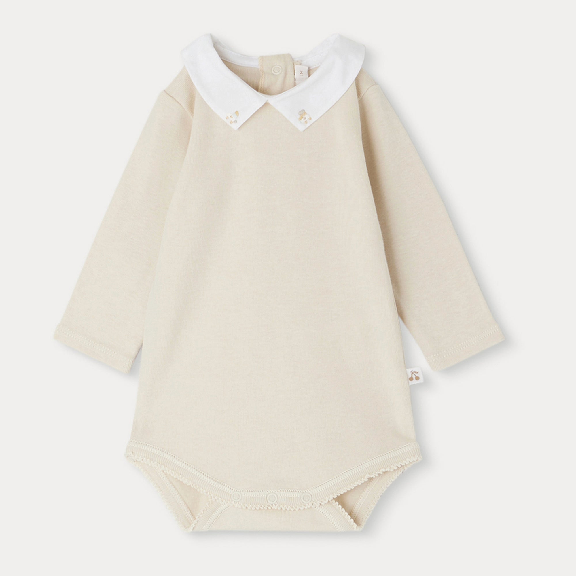 Baby Boys & Girls Beige Cotton Babysuit