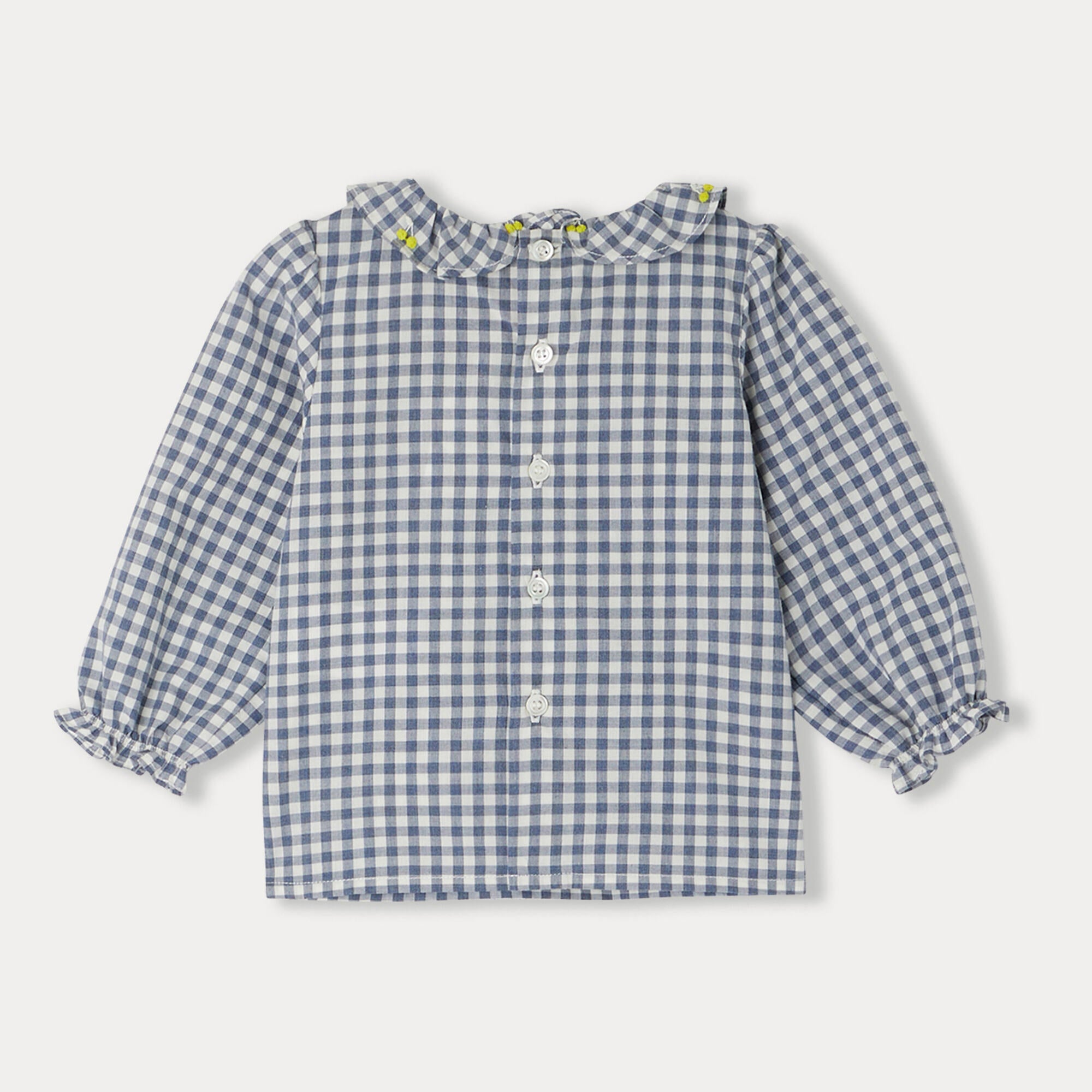 Baby Girls Grey Blue Check Cotton Top