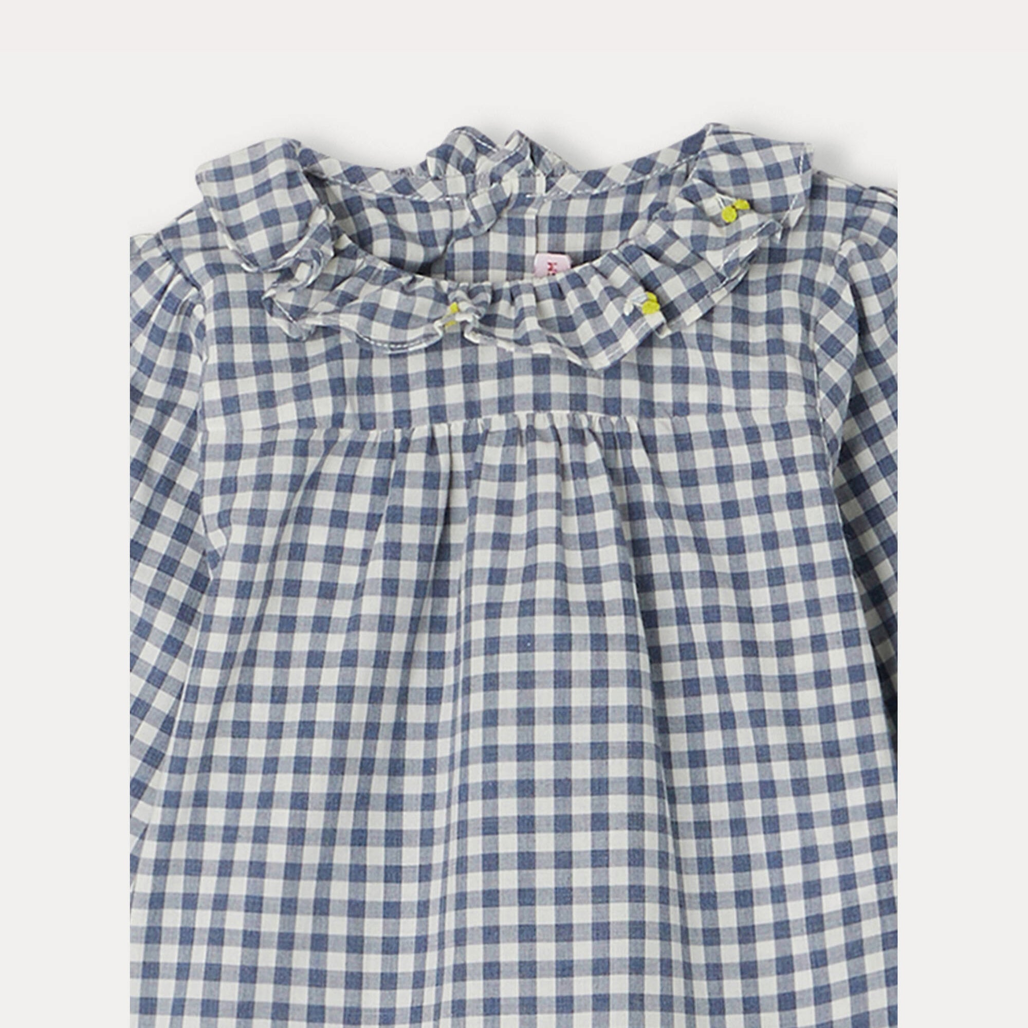 Baby Girls Grey Blue Check Cotton Top