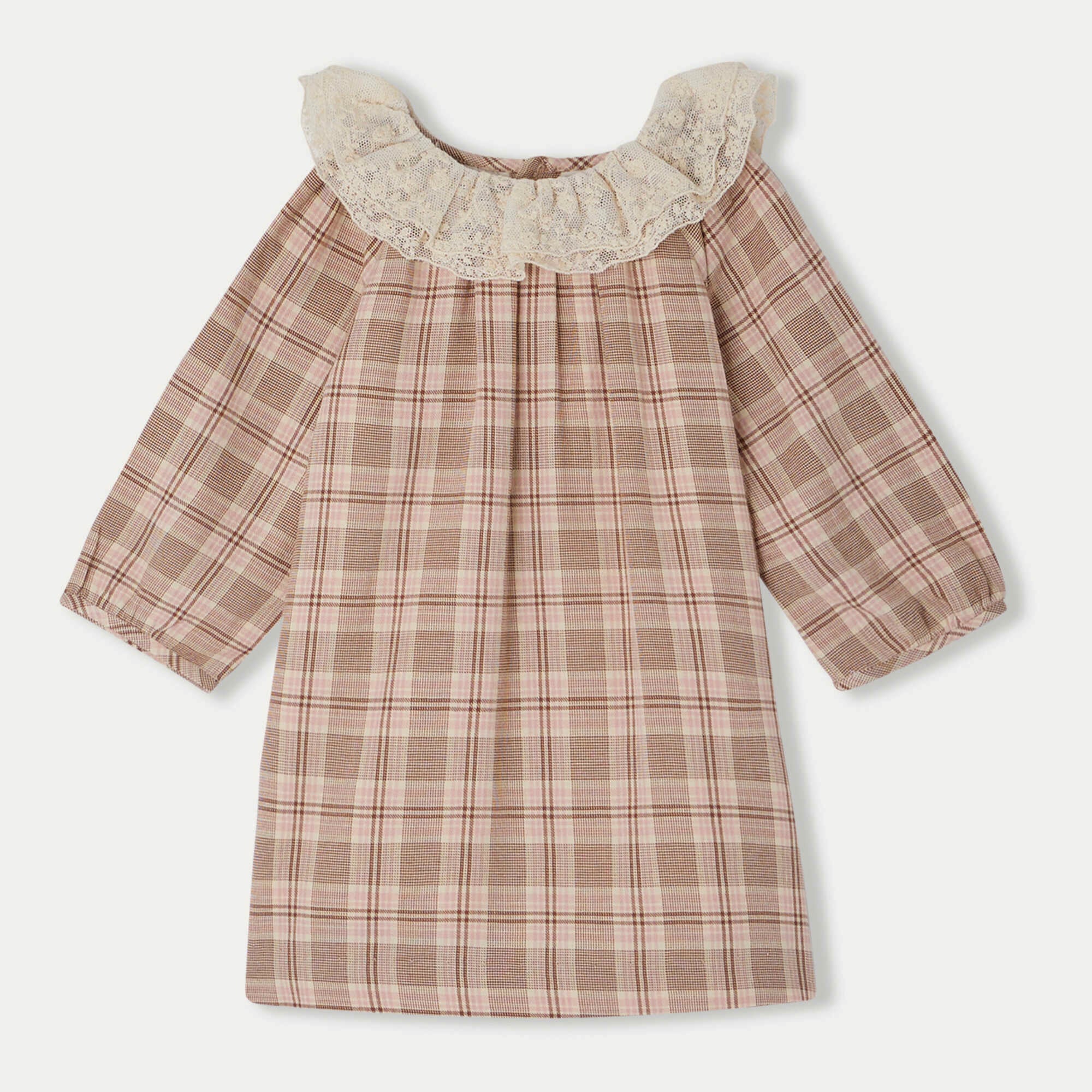 Baby Girls Rose Check Ruffled Dress