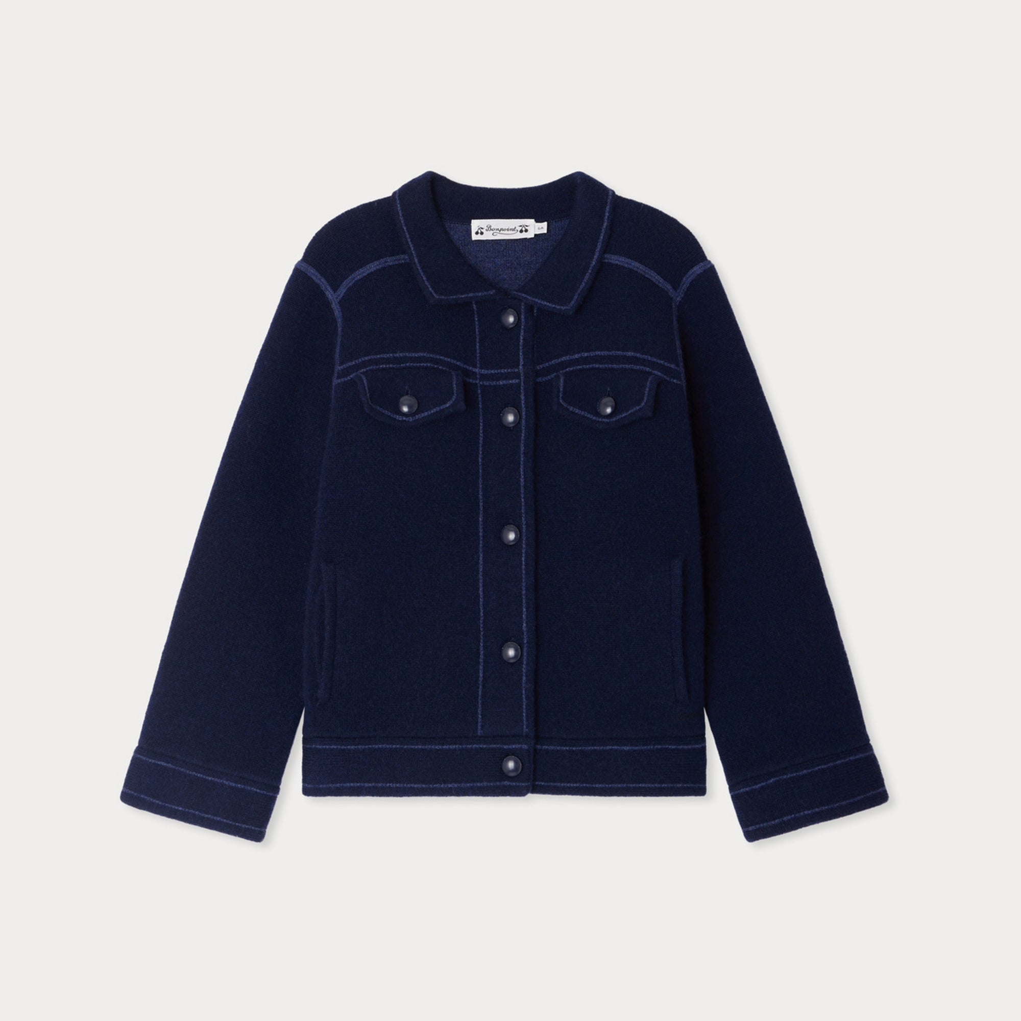 Girls Navy Wool Knit Coat