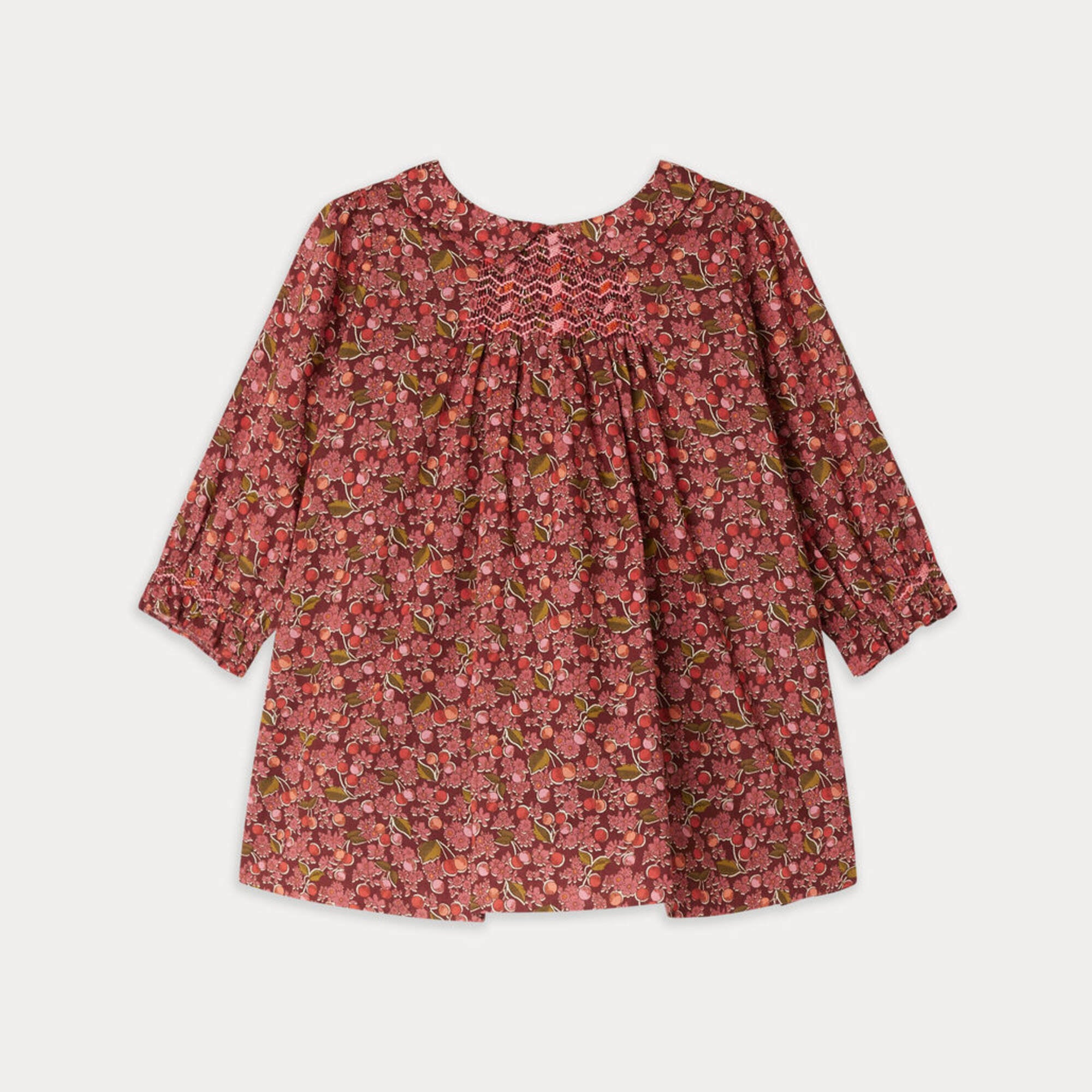 Baby Girls Wine Red Floral Cotton Dress