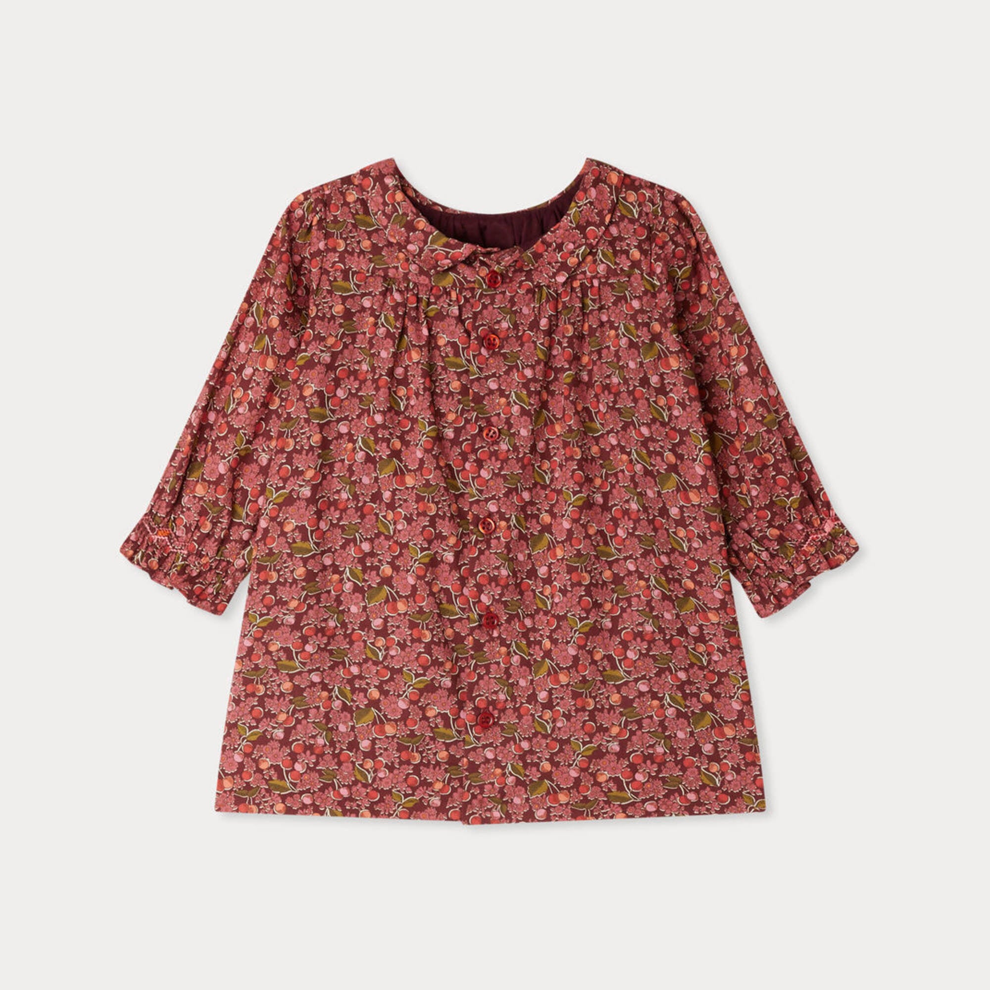 Baby Girls Wine Red Floral Cotton Dress