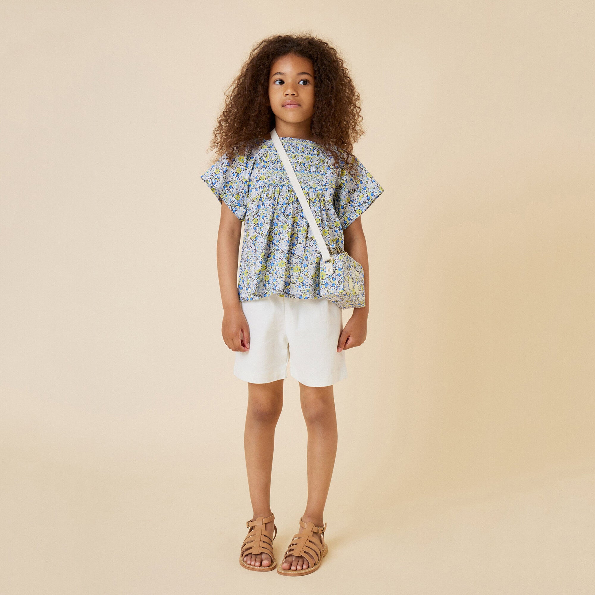 Girls Blue Floral Cotton Top