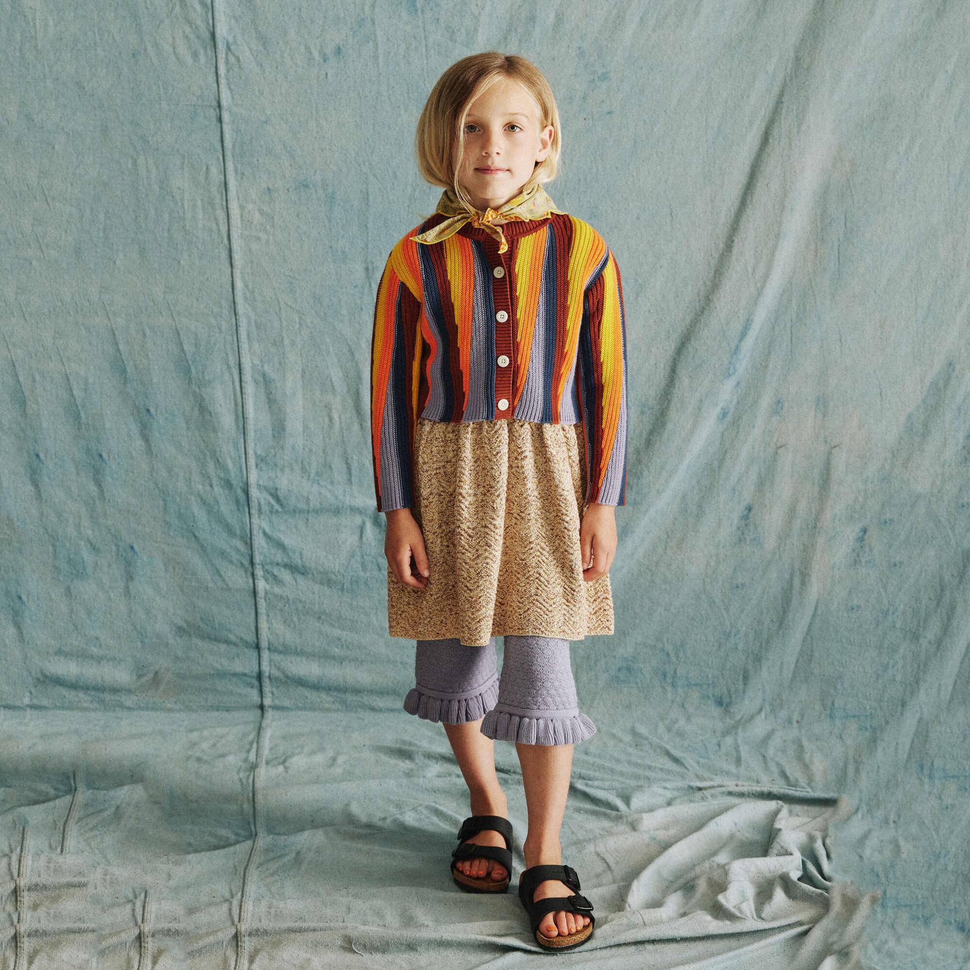 Girls Multicolor Stripes Cotton Cardigan